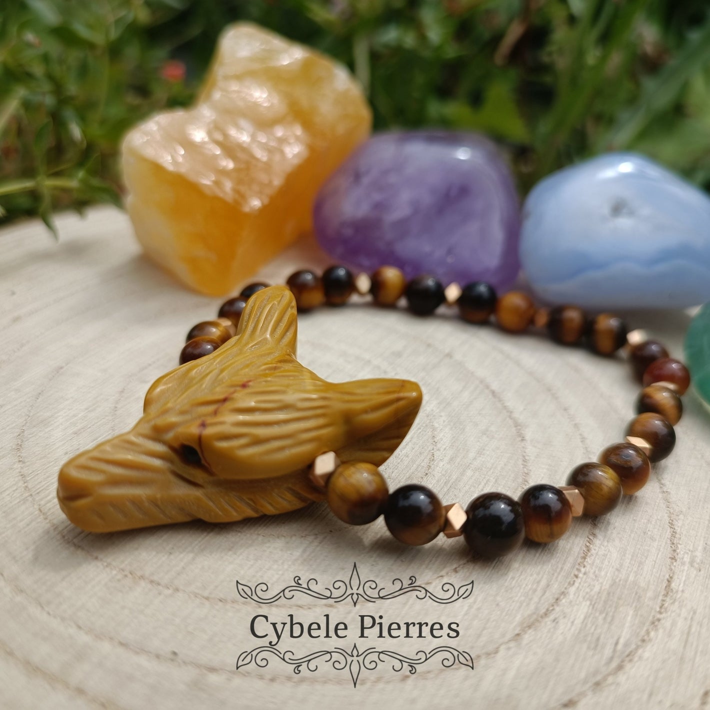 Bracelet "Loup" - Oeil de Tigre Et Jaspe Mookaite (8mm et 6mm) - 18cm - Cybele Pierres