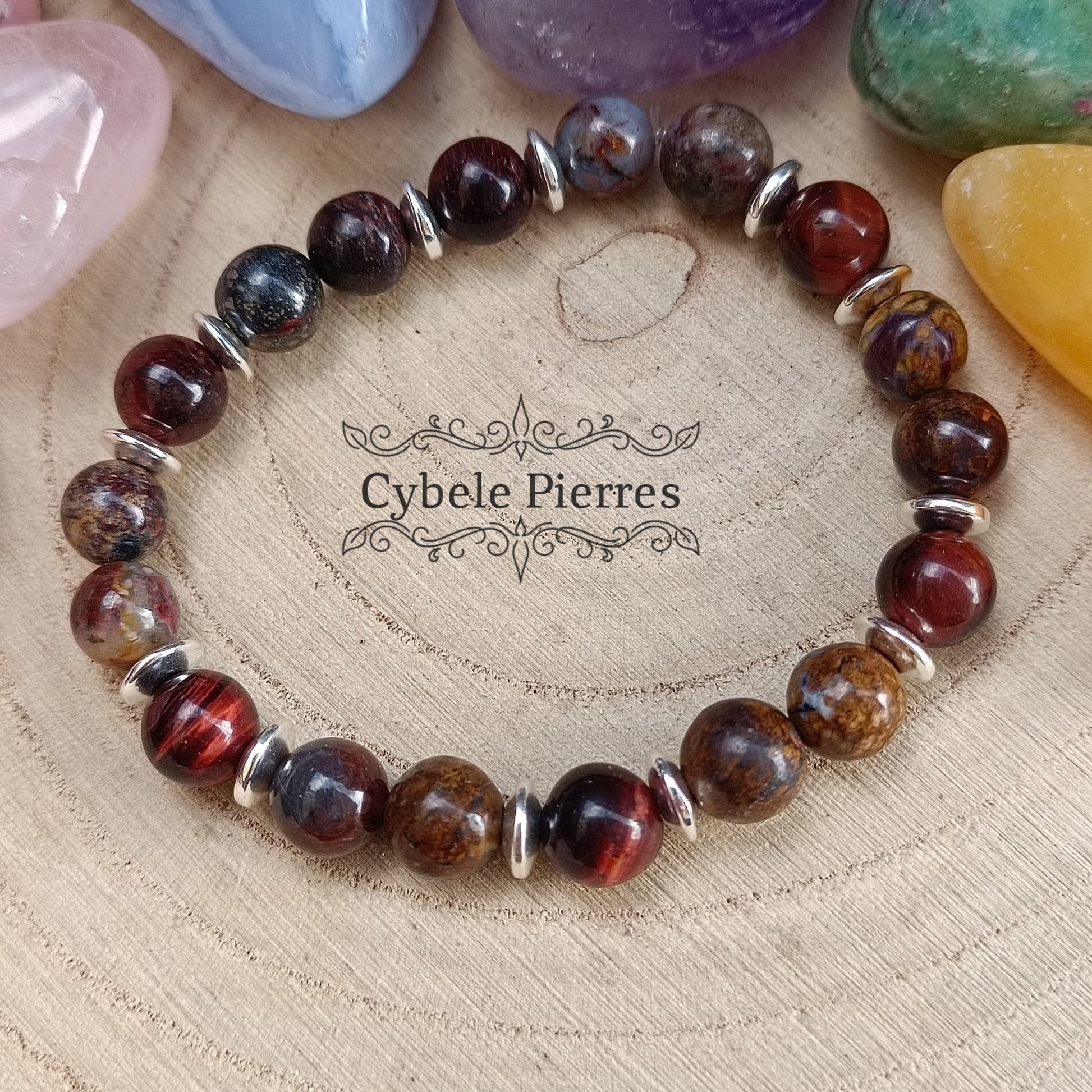 Bracelet Maitrise - Oeil de taureau et Piétersite (8mm) - 17cm - Cybele Pierres