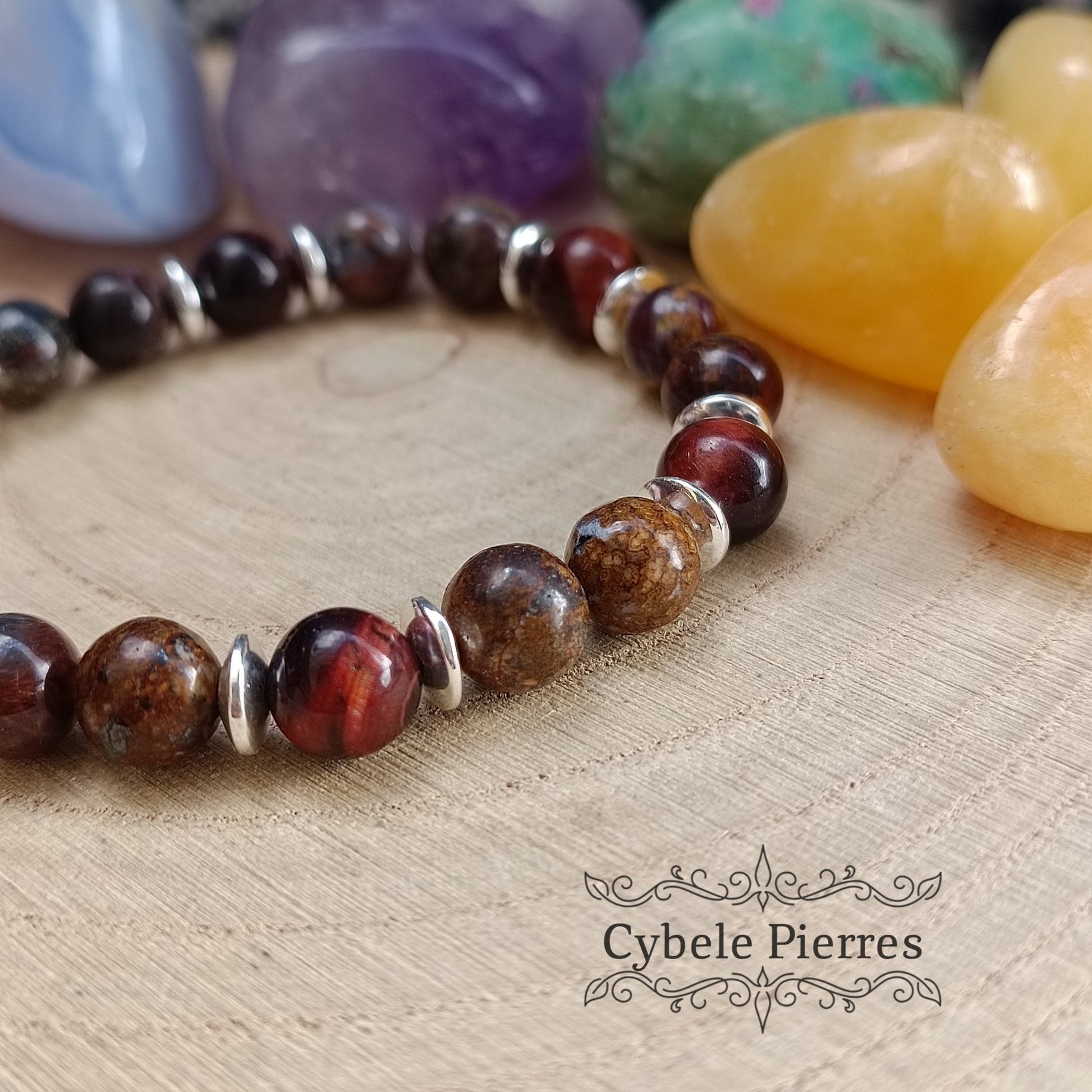 Bracelet Maitrise - Oeil de taureau et Piétersite (8mm) - 17cm - Cybele Pierres