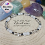 Bracelet "Neige" - Cristal de roche normal et craquelé (6mm) - 19cm - Cybele Pierres
