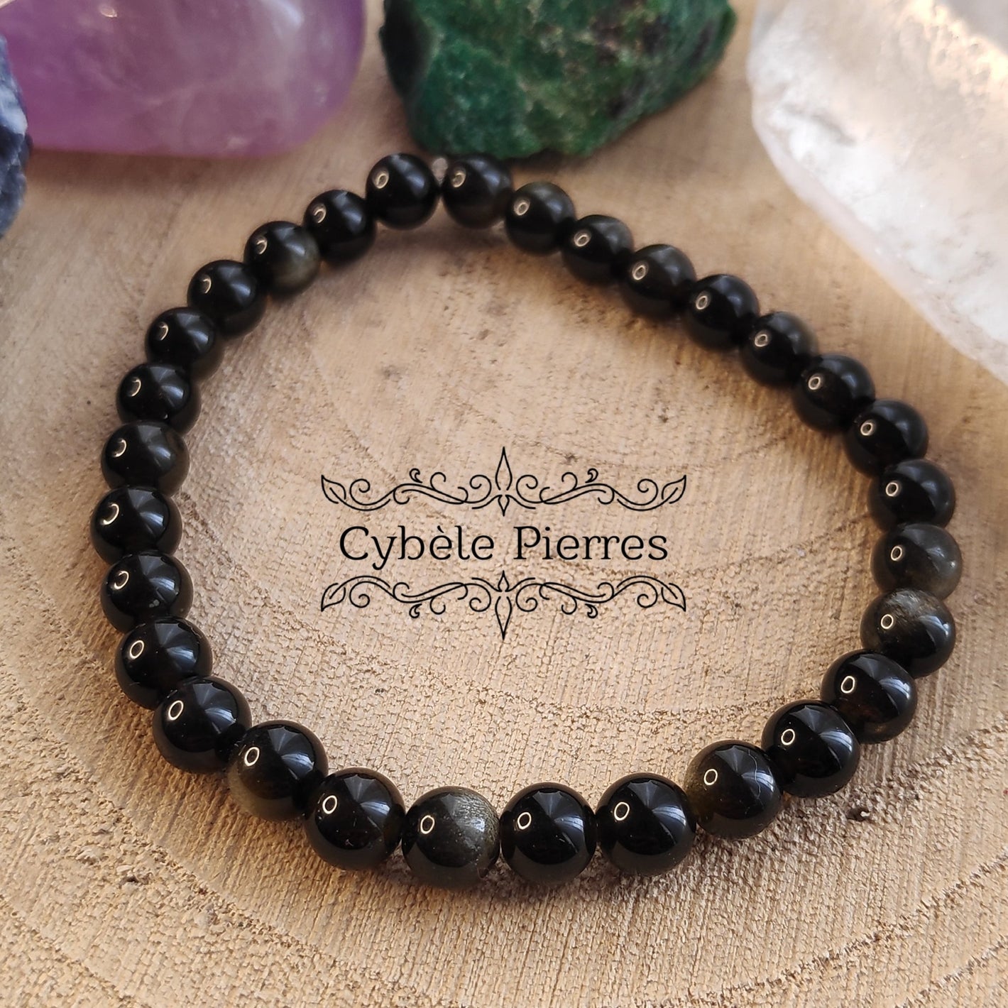 Bracelet Obsidienne Dorée (6mm) – 18 cm | Patience et Transformation - Cybele Pierres