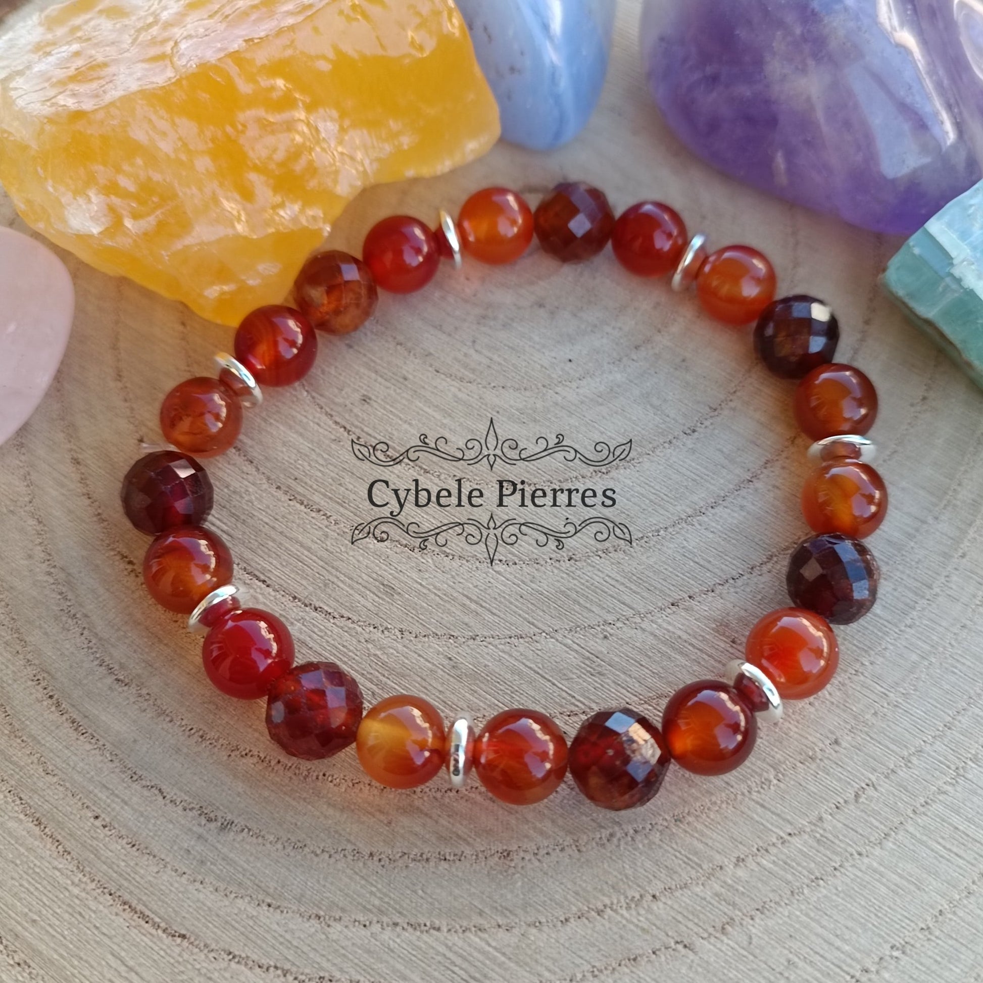 Bracelet oh la la ! - Grenat Spessartine facetté et Cornaline (8mm) - 18cm - Cybele Pierres
