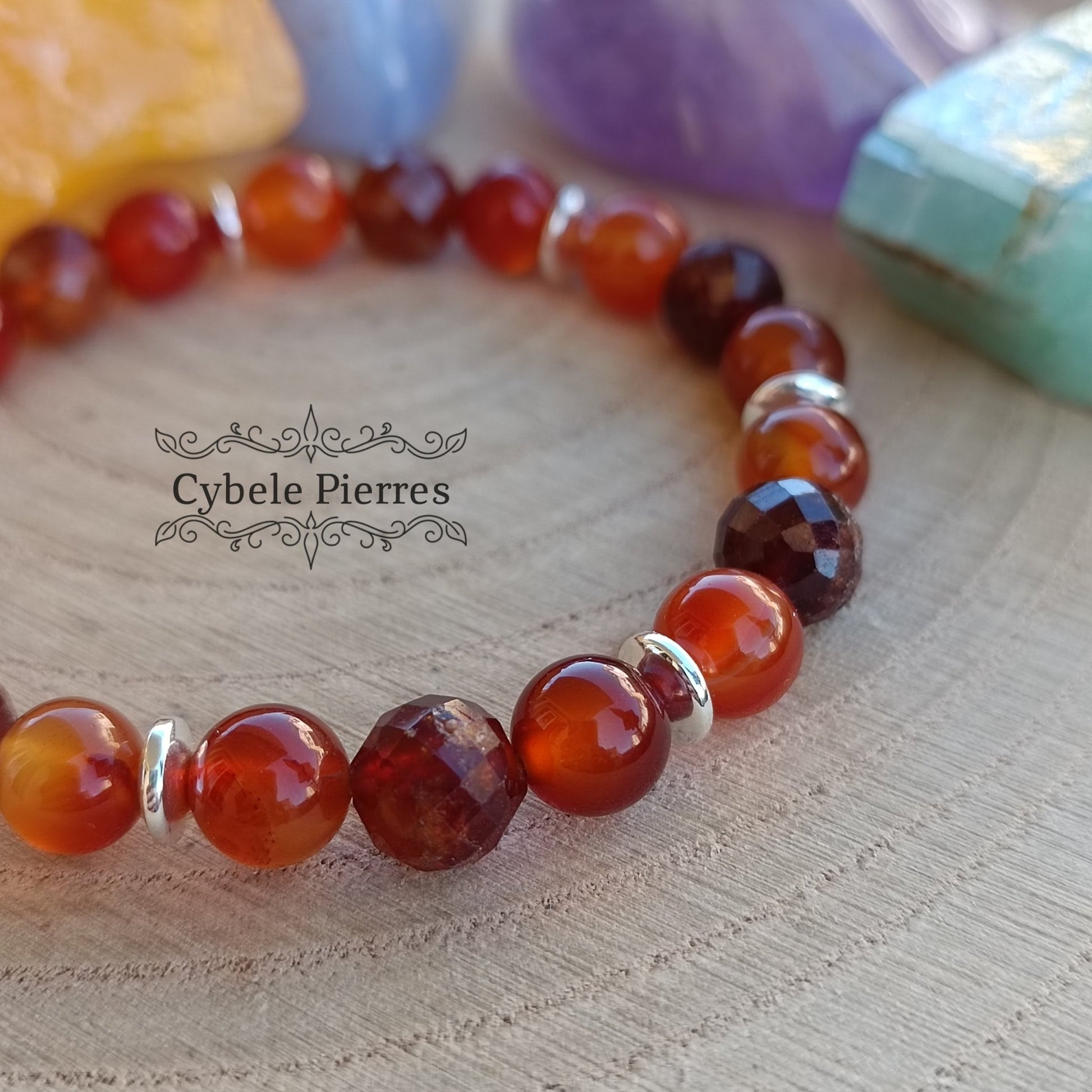Bracelet oh la la ! - Grenat Spessartine facetté et Cornaline (8mm) - 18cm - Cybele Pierres