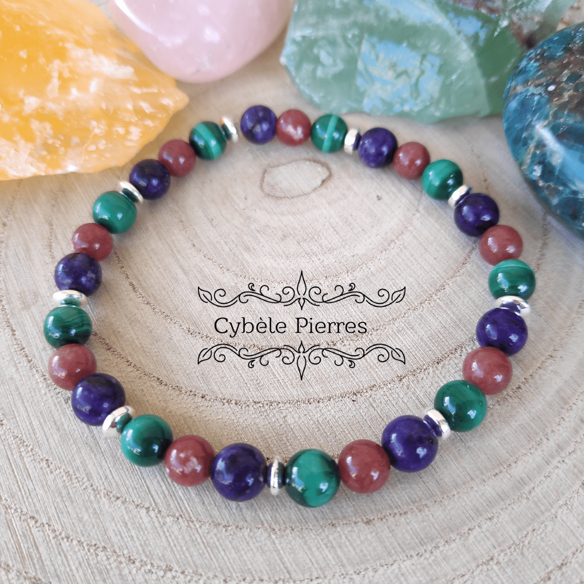 Bracelet Opportunité et Intuition - Malachite, Charoïte et Thulite (6mm) - 18cm - Cybele Pierres