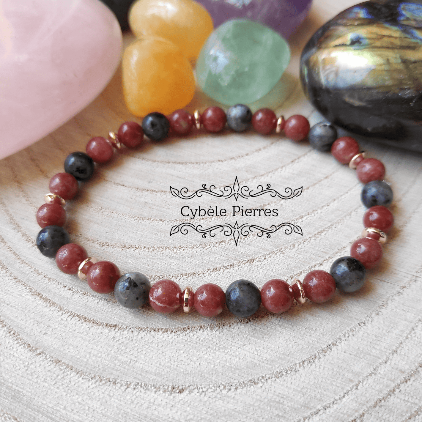 Bracelet Passé - Thulite et Larvikite (6mm) - 18cm - Cybele Pierres
