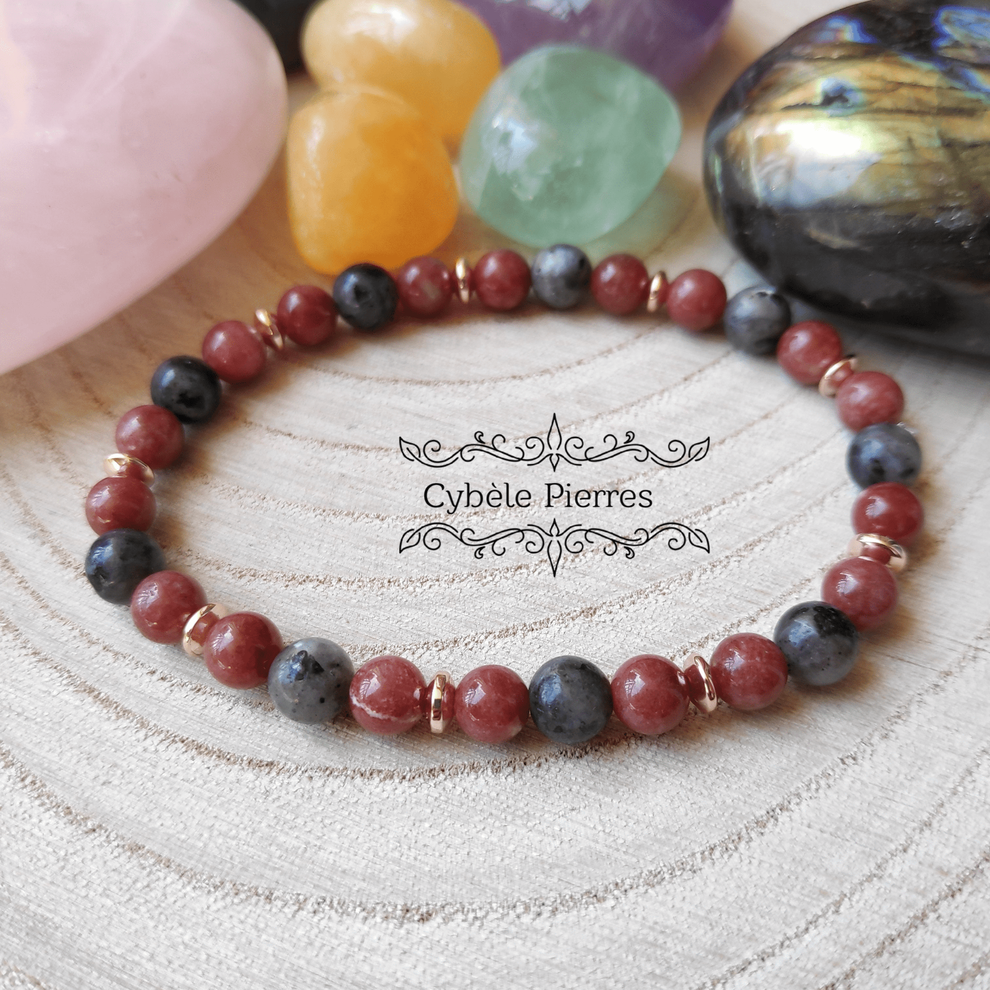 Bracelet Passé - Thulite et Larvikite (6mm) - 18cm - Cybele Pierres