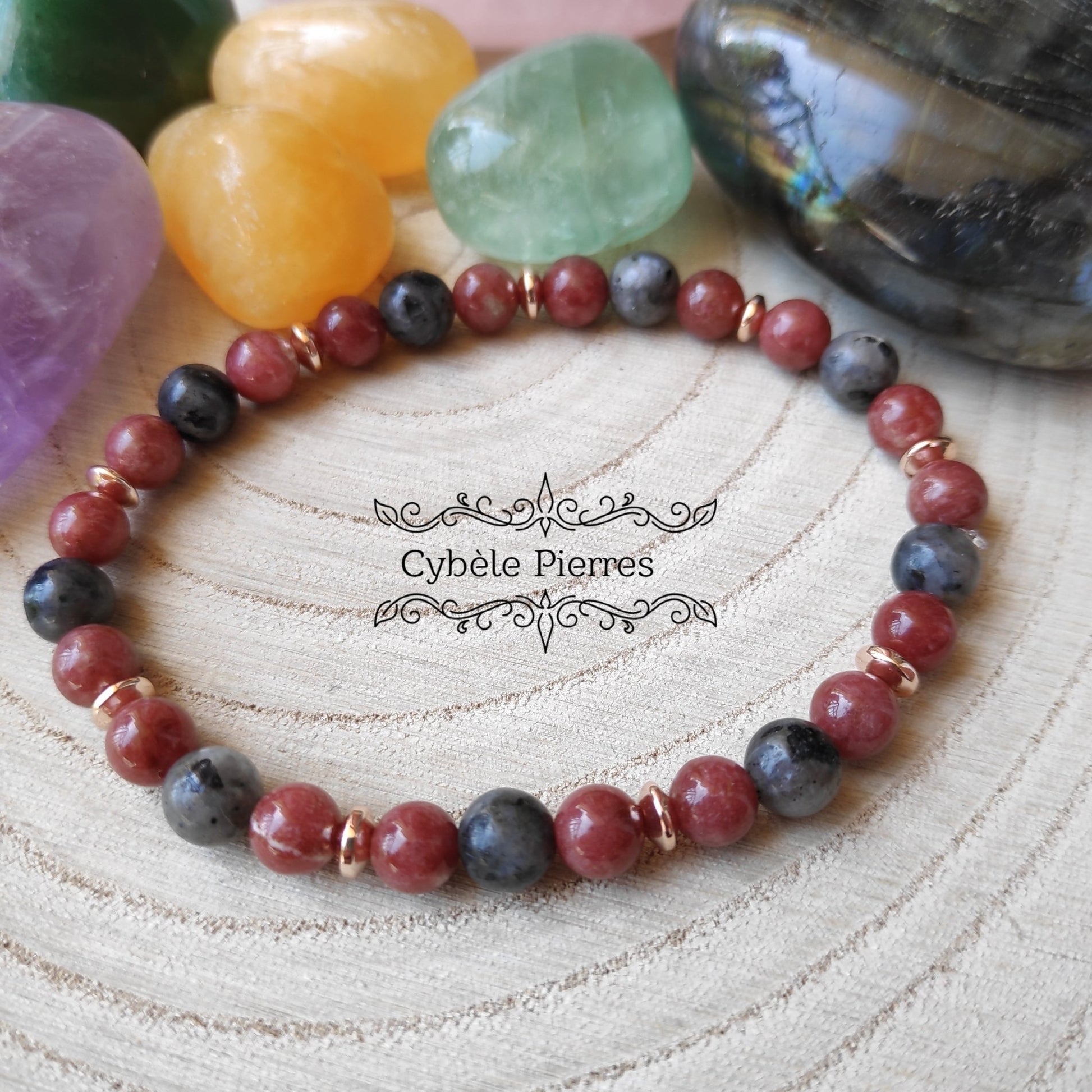 Bracelet Passé - Thulite et Larvikite (6mm) - 18cm - Cybele Pierres
