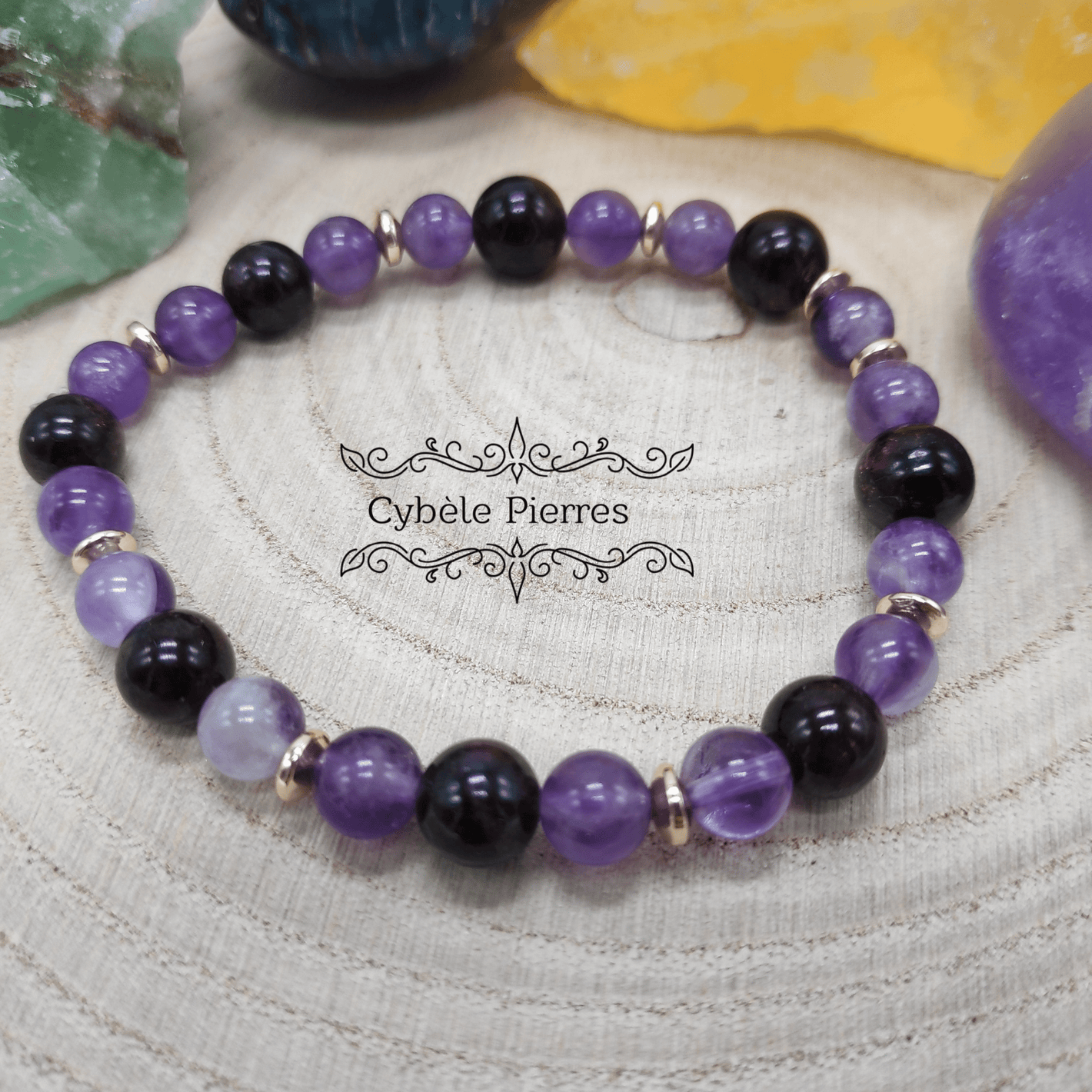 Bracelet Patience - Améthyste et Grenat (6 et 8mm) - 18cm - Cybele Pierres