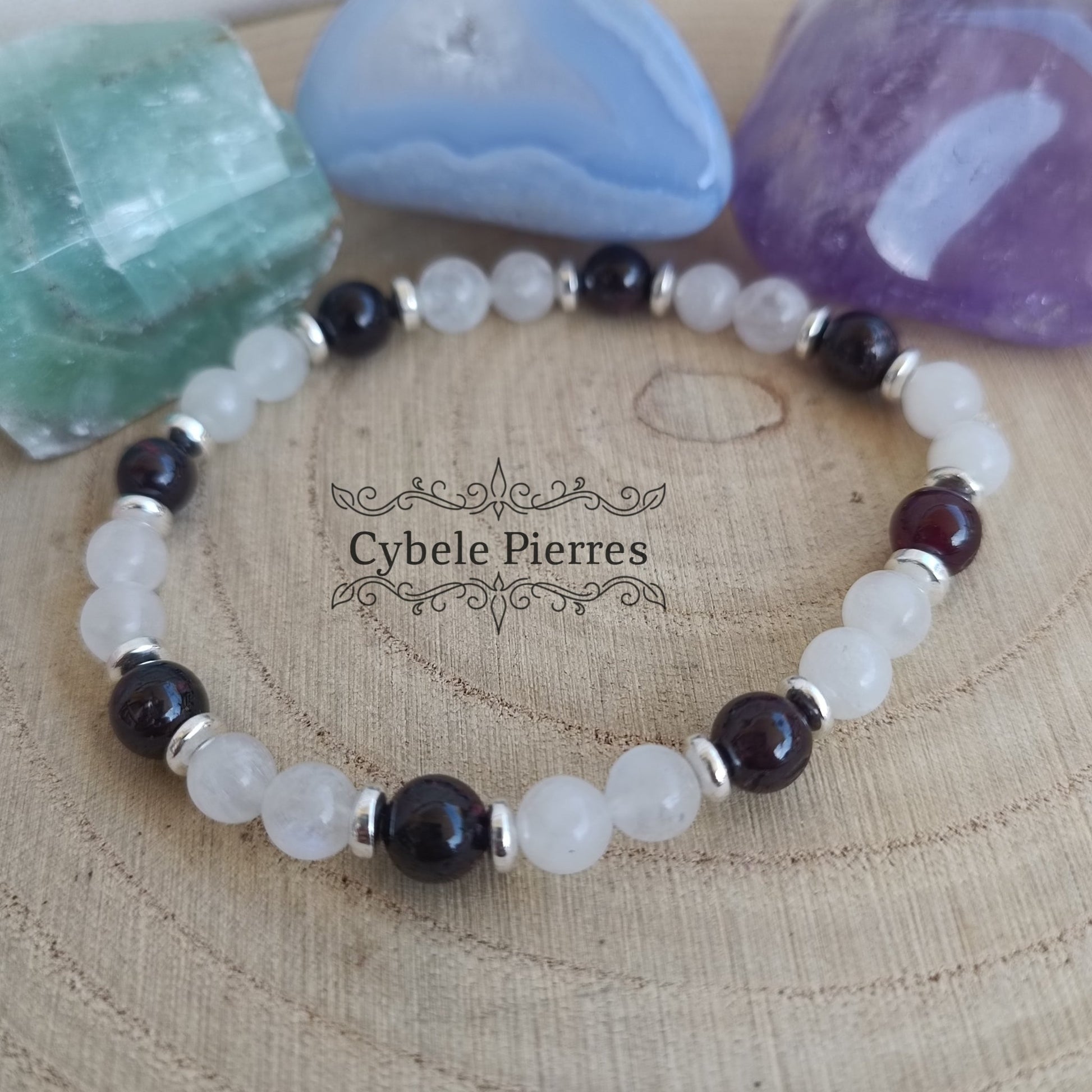 Bracelet Prestige - Grenat et Péristérite (6mm) - 18cm - Cybele Pierres