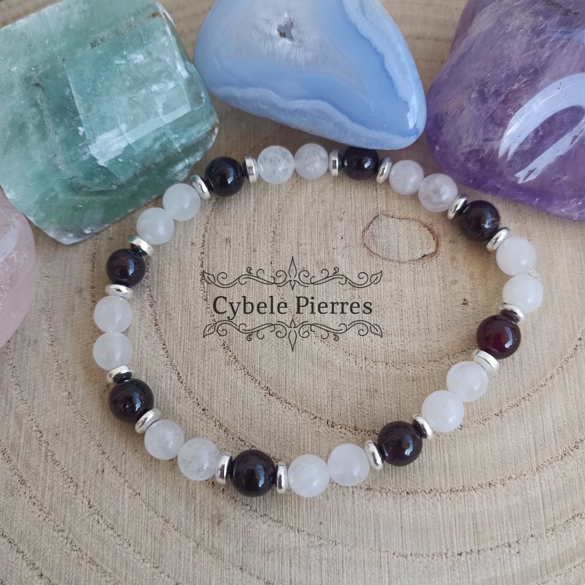 Bracelet Prestige - Grenat et Péristérite (6mm) - 18cm - Cybele Pierres