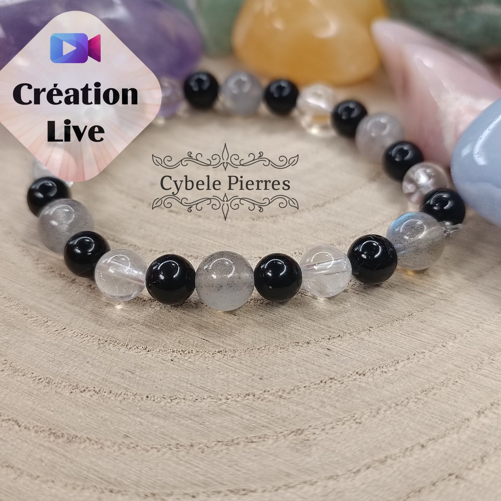Bracelet Protection infinie - Tourmaline, Labradorite et Cristal de roche (6 et 7mm) - 16cm - Cybele Pierres