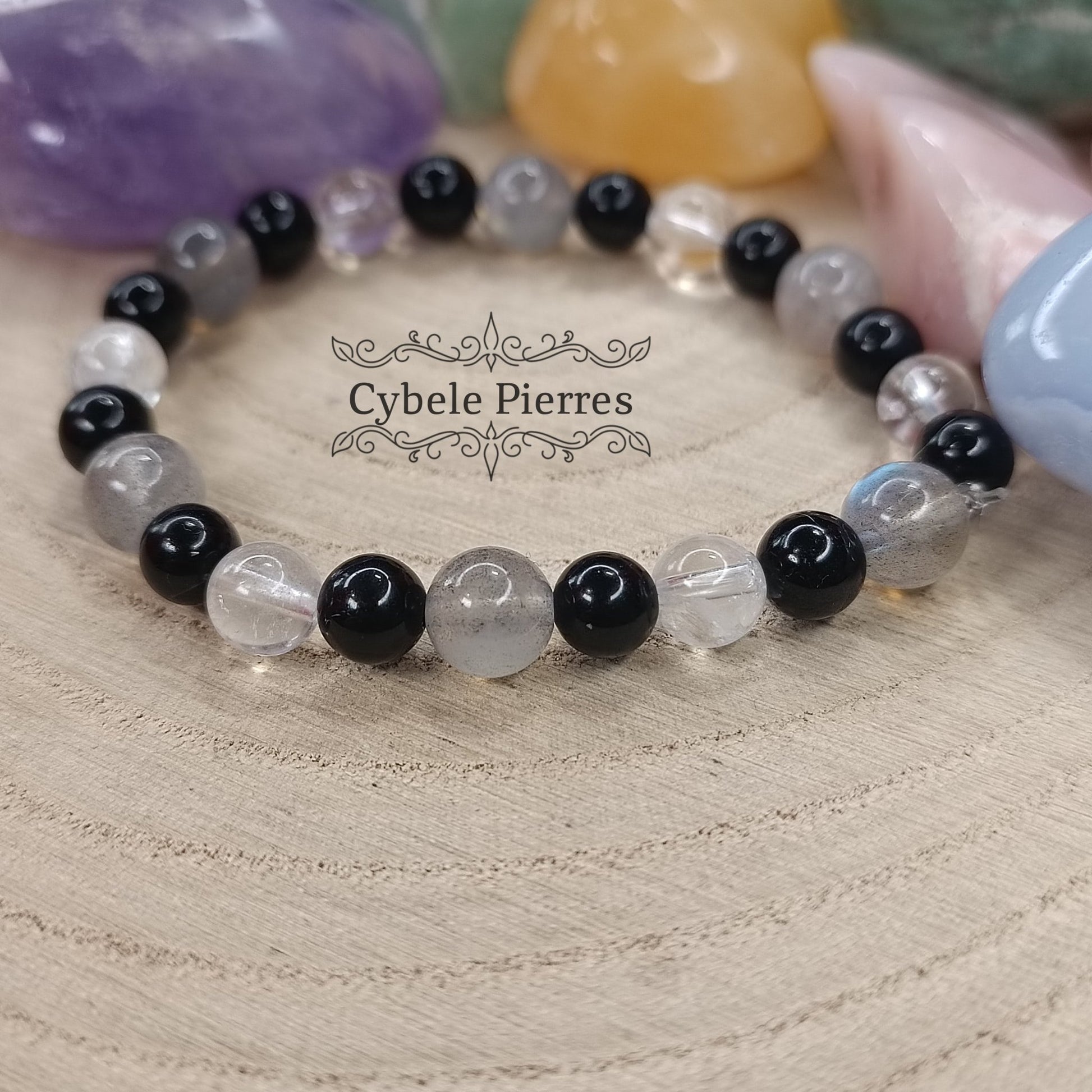 Bracelet Protection infinie - Tourmaline, Labradorite et Cristal de roche (6 et 7mm) - 16cm - Cybele Pierres
