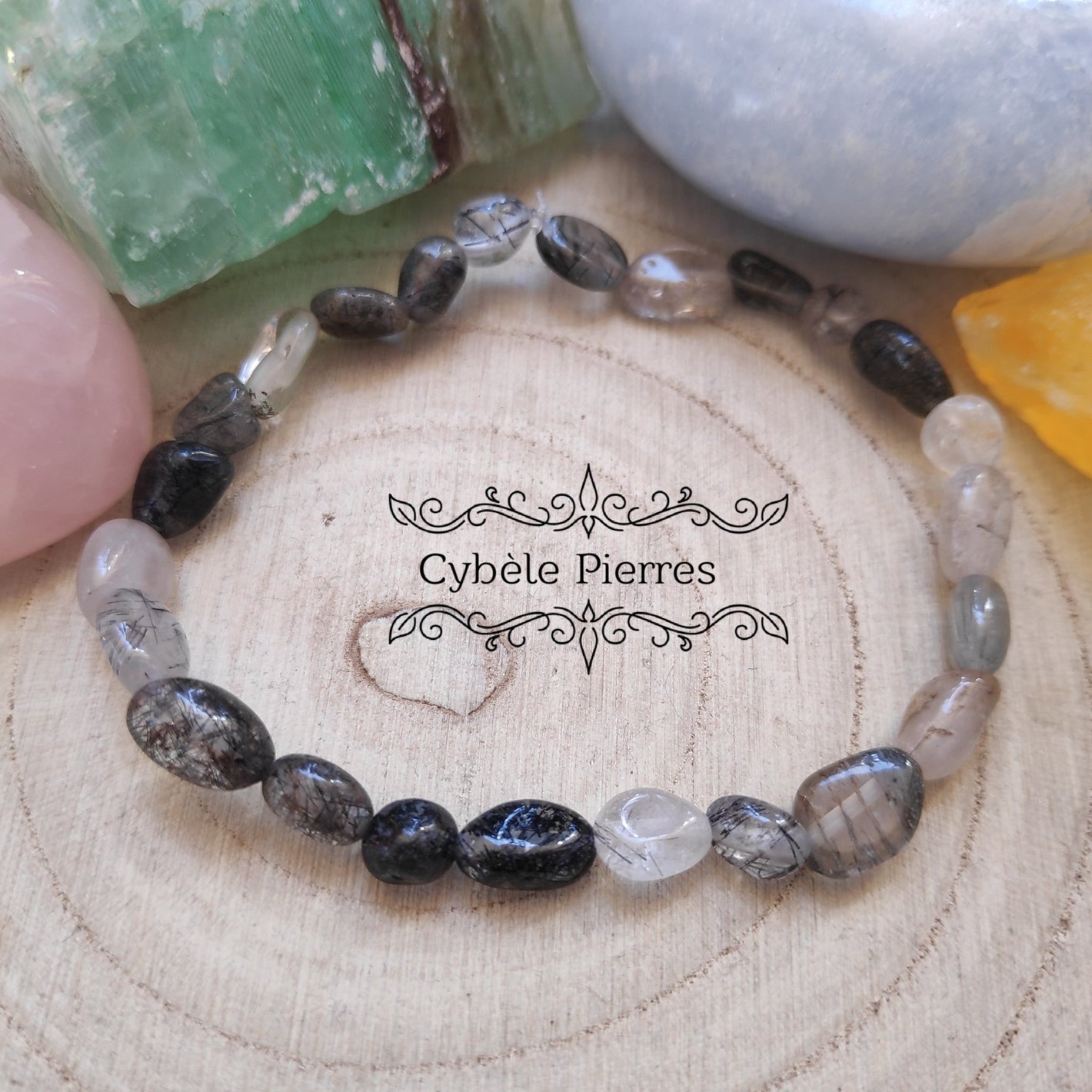 Bracelet Quartz Tourmaline Irrégulière (6mm) - 18cm - Cybele Pierres