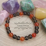 Bracelet Réalisation - Quartz fumé et Cornaline (8mm) - 18cm - Cybele Pierres