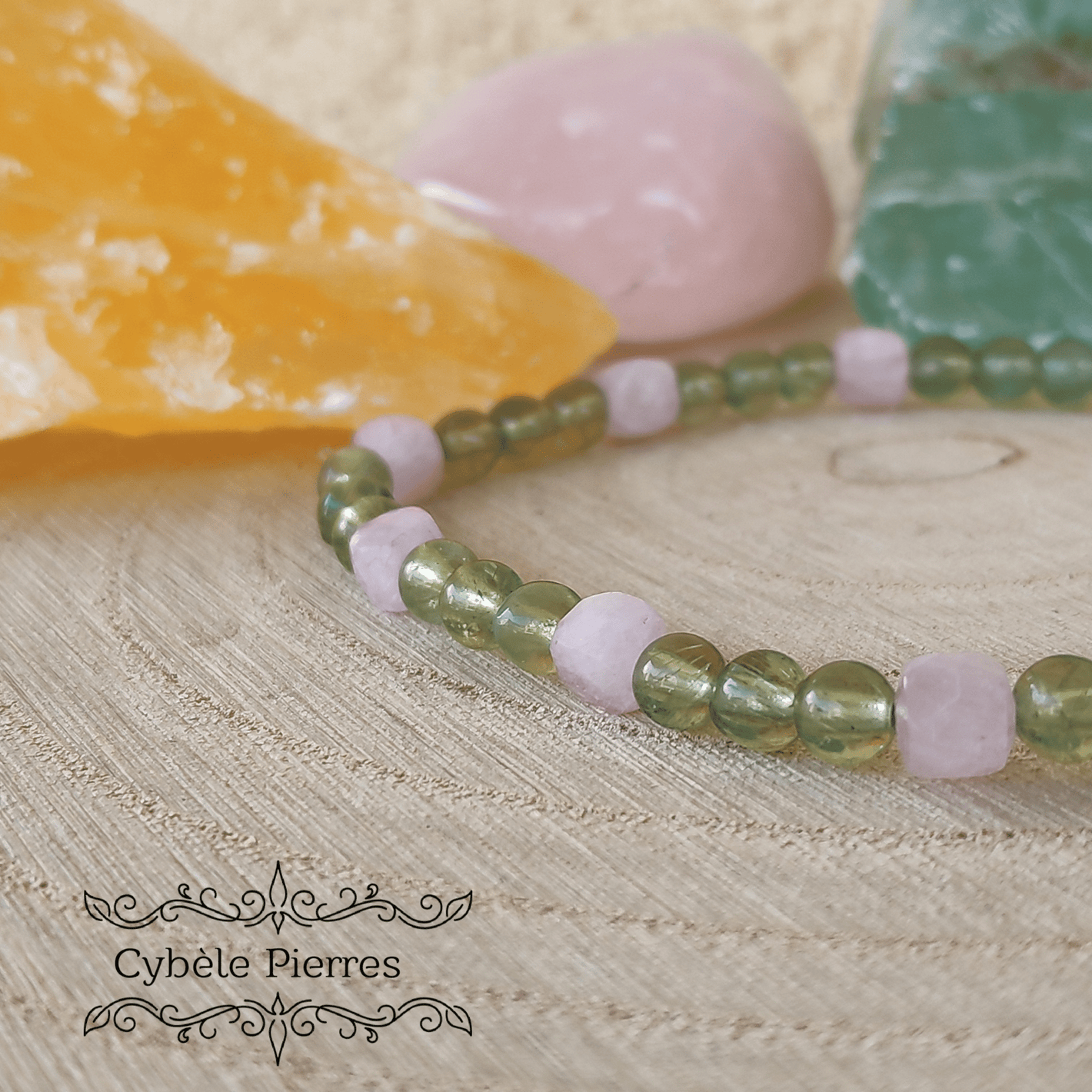 Bracelet Relation et Réflexion - Apatite verte et Kunzite (3 et 4mm) - 18cm - Cybele Pierres