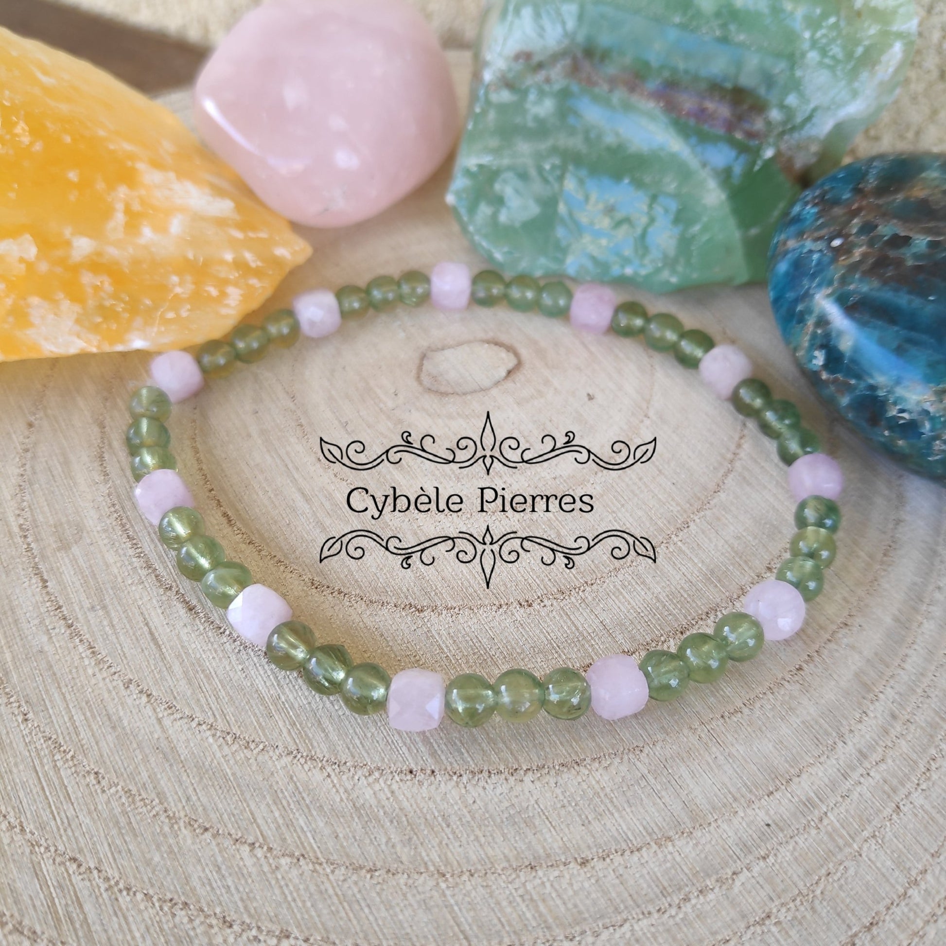 Bracelet Relation et Réflexion - Apatite verte et Kunzite (3 et 4mm) - 18cm - Cybele Pierres