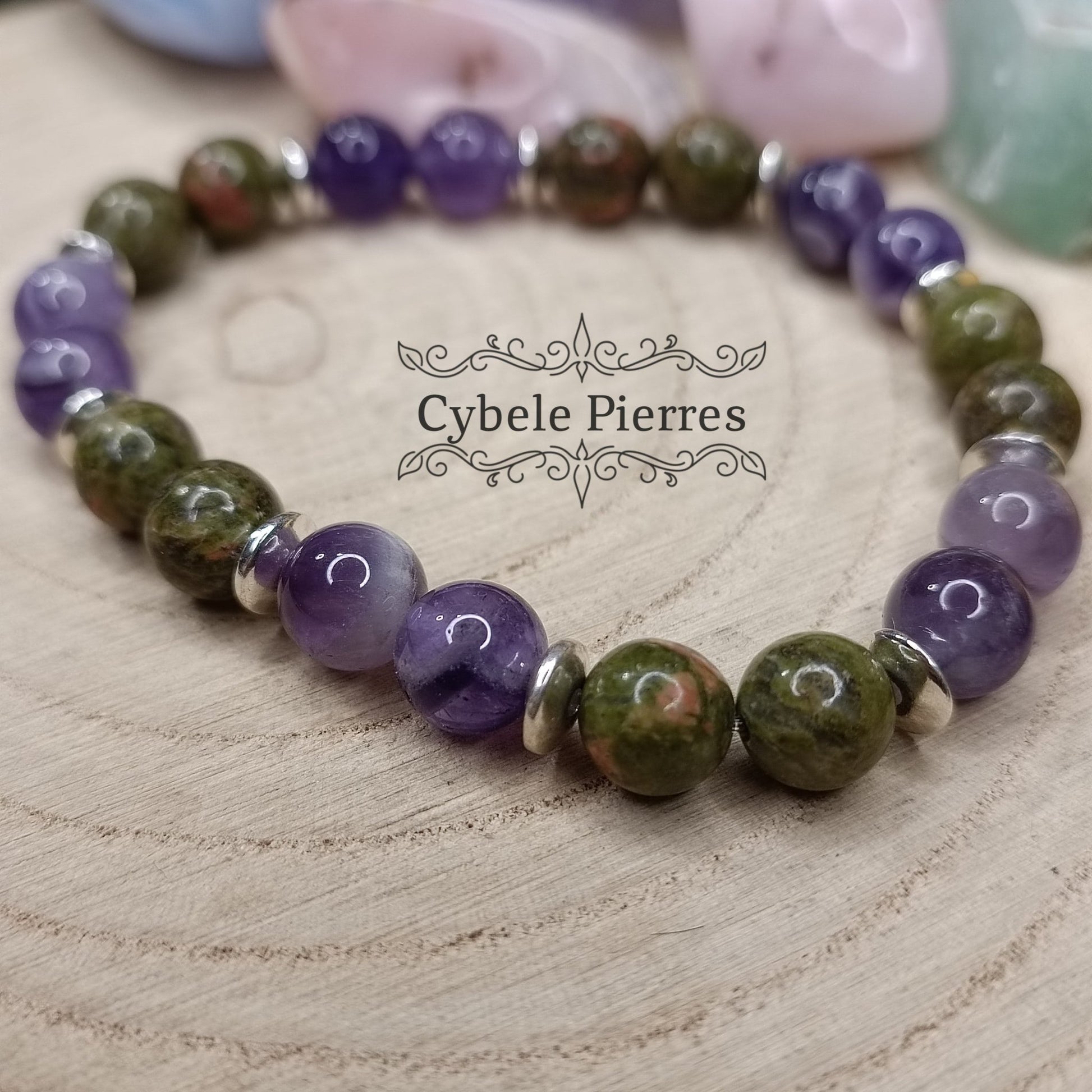 Bracelet Responsabilité - Améthyste et Unakite (8mm) - 19cm - Cybele Pierres