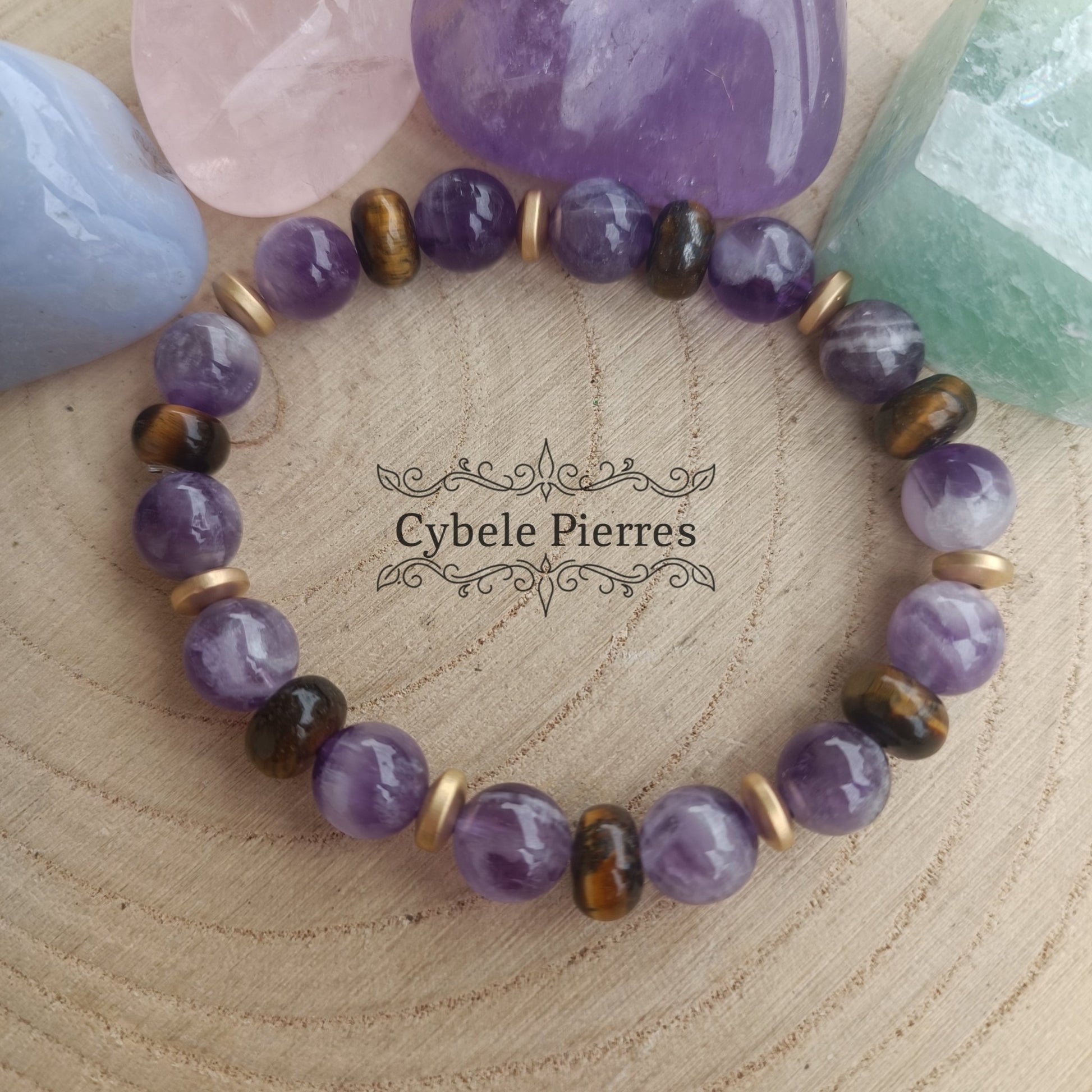 Bracelet Richesse - Améthyste & Oeil de tigre (8mm) - 18cm - Cybele Pierres