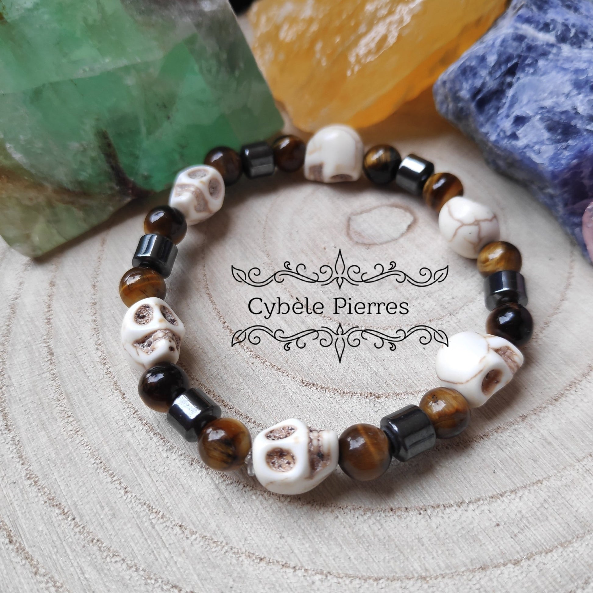 Bracelet Rock - Oeil de tigre et Howlite (6 et8mm) - 16cm - Cybele Pierres