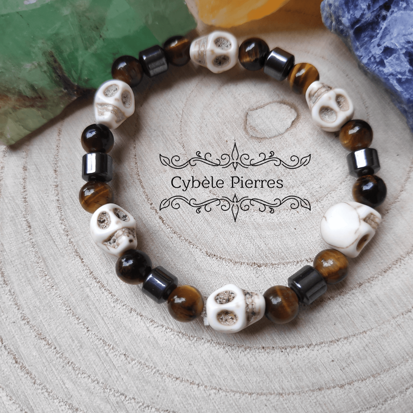 Bracelet Rock - Oeil de tigre et Howlite (6 et8mm) - 16cm - Cybele Pierres