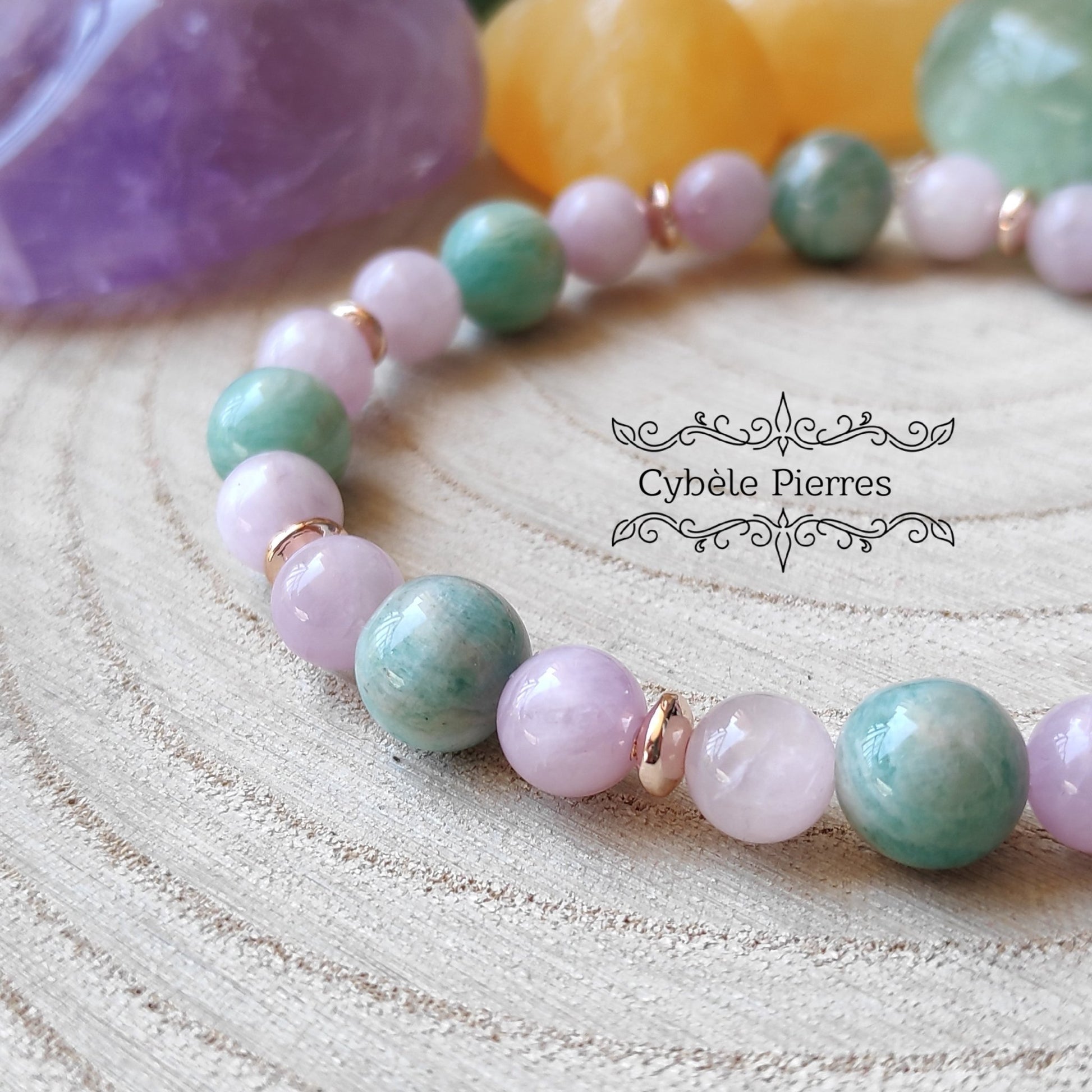 Bracelet Romantique – Amazonite et Kunzite (6mm et 8mm) – 18 cm | Amour et Sérénité - Cybele Pierres