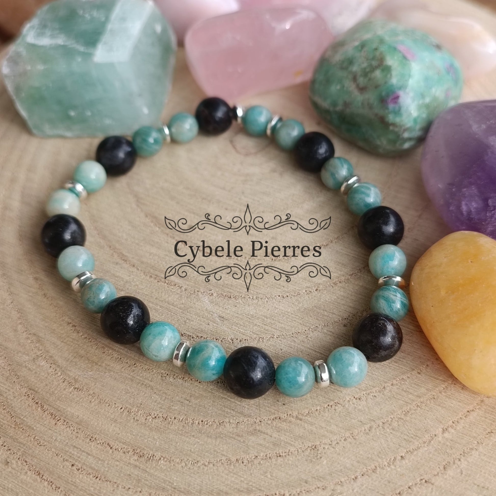 Bracelet "Se révéler" - Astrophyllite et Amazonite (6 et 8mm) - 18cm - Cybele Pierres