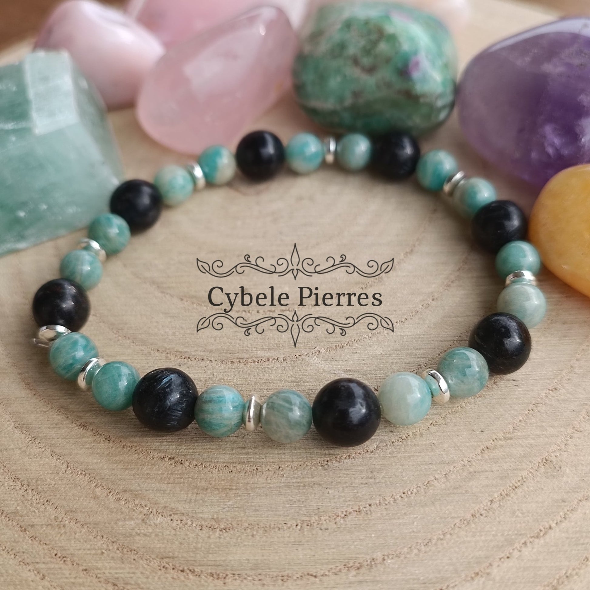 Bracelet "Se révéler" - Astrophyllite et Amazonite (6 et 8mm) - 18cm - Cybele Pierres