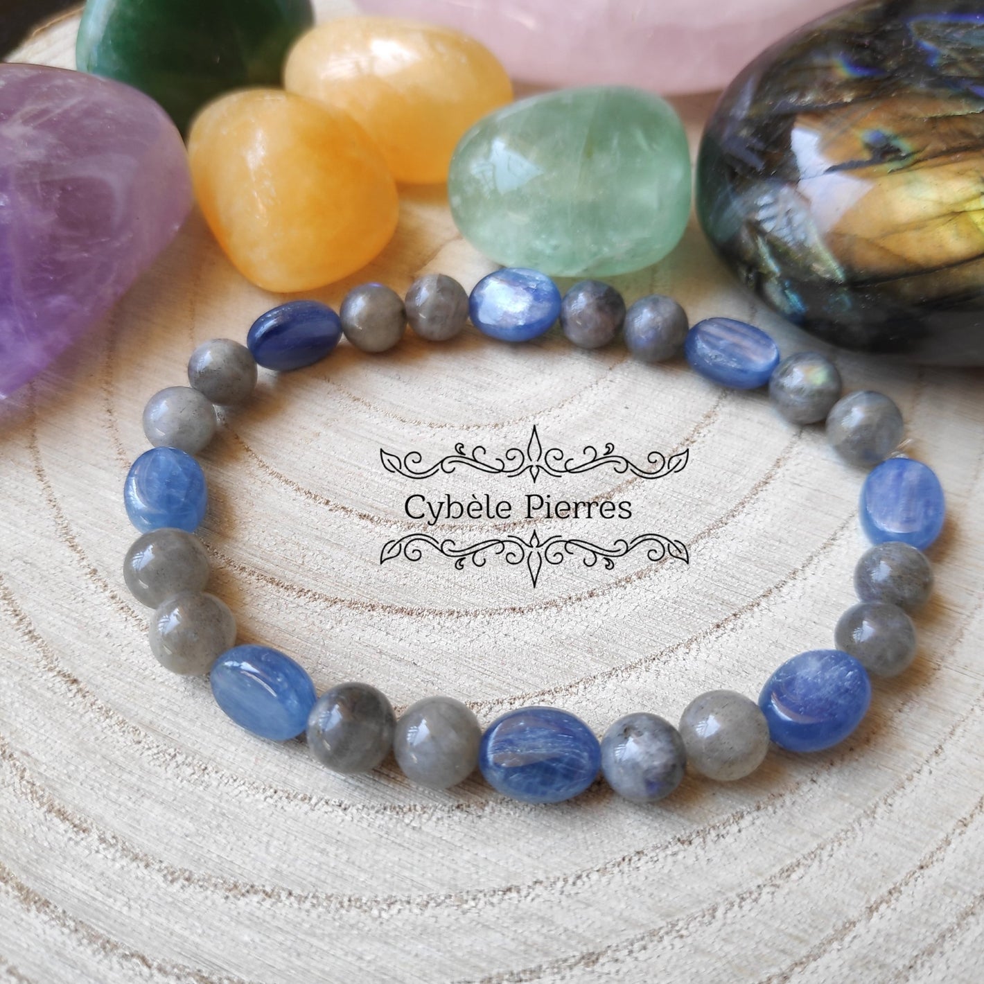 Bracelet Sensible - Cyanite et Labradorite (8mm et 6mm) - 17cm - Cybele Pierres