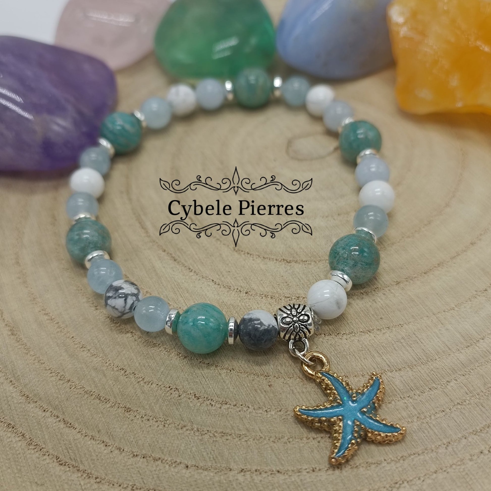 Bracelet Summer - Howlite, Aigue - marine et Amazonite (6 et 8 mm) - 18cm - Cybele Pierres