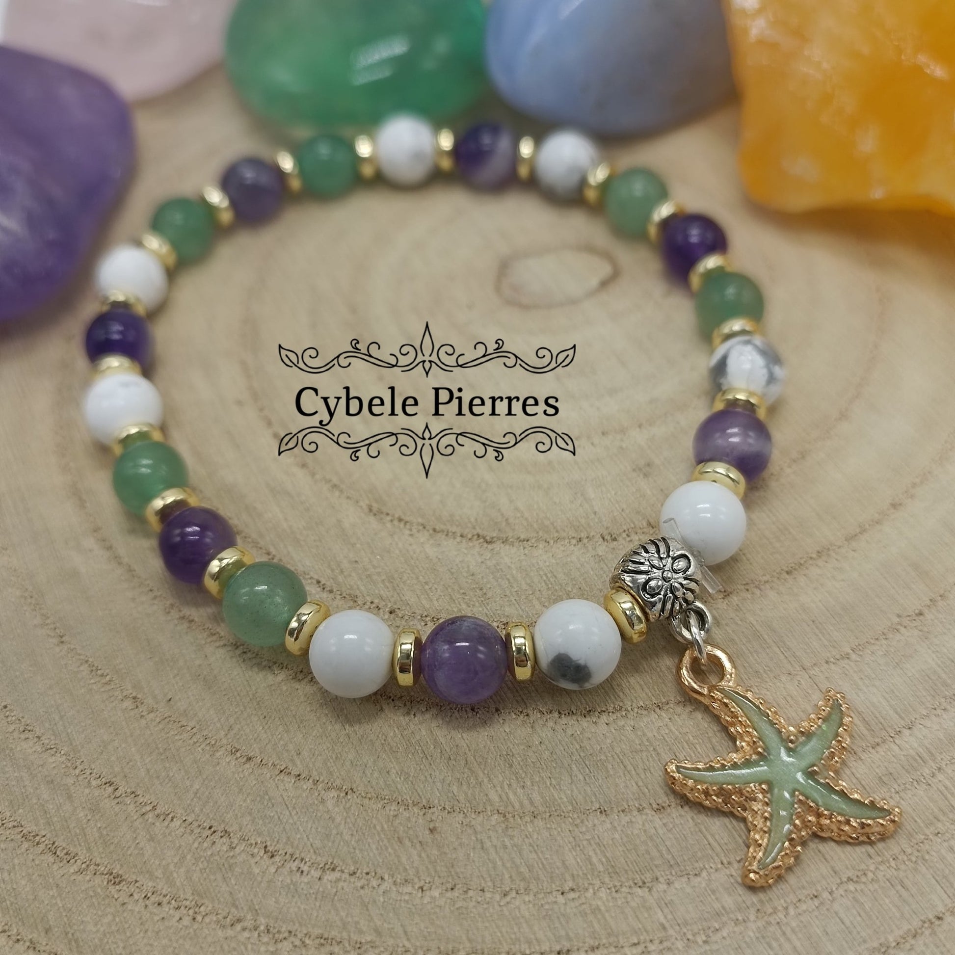 Bracelet Summer - Howlite, Améthyste et Aventurine verte (6mm) - 18cm - Cybele Pierres