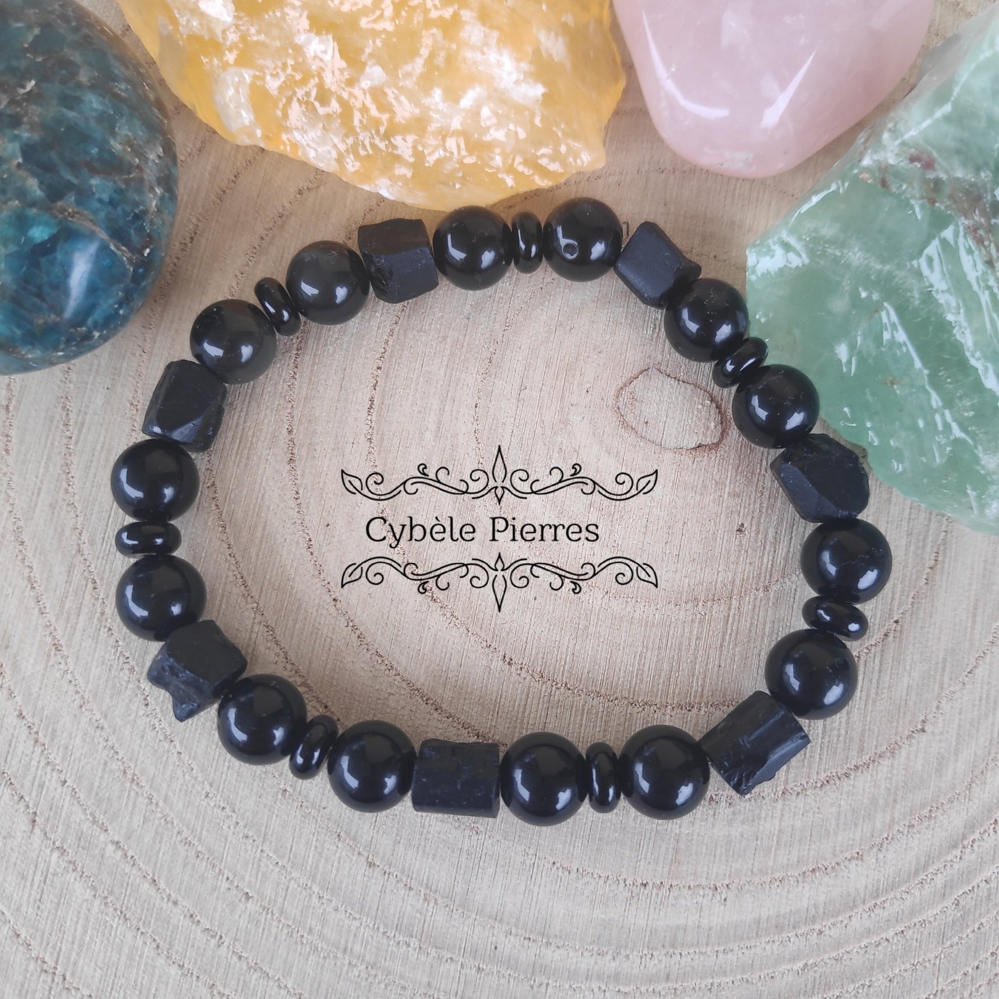 Bracelet Super protection - Tourmaline et Obsidienne oeil celeste (10mm et 8mm) - 19cm - Cybele Pierres