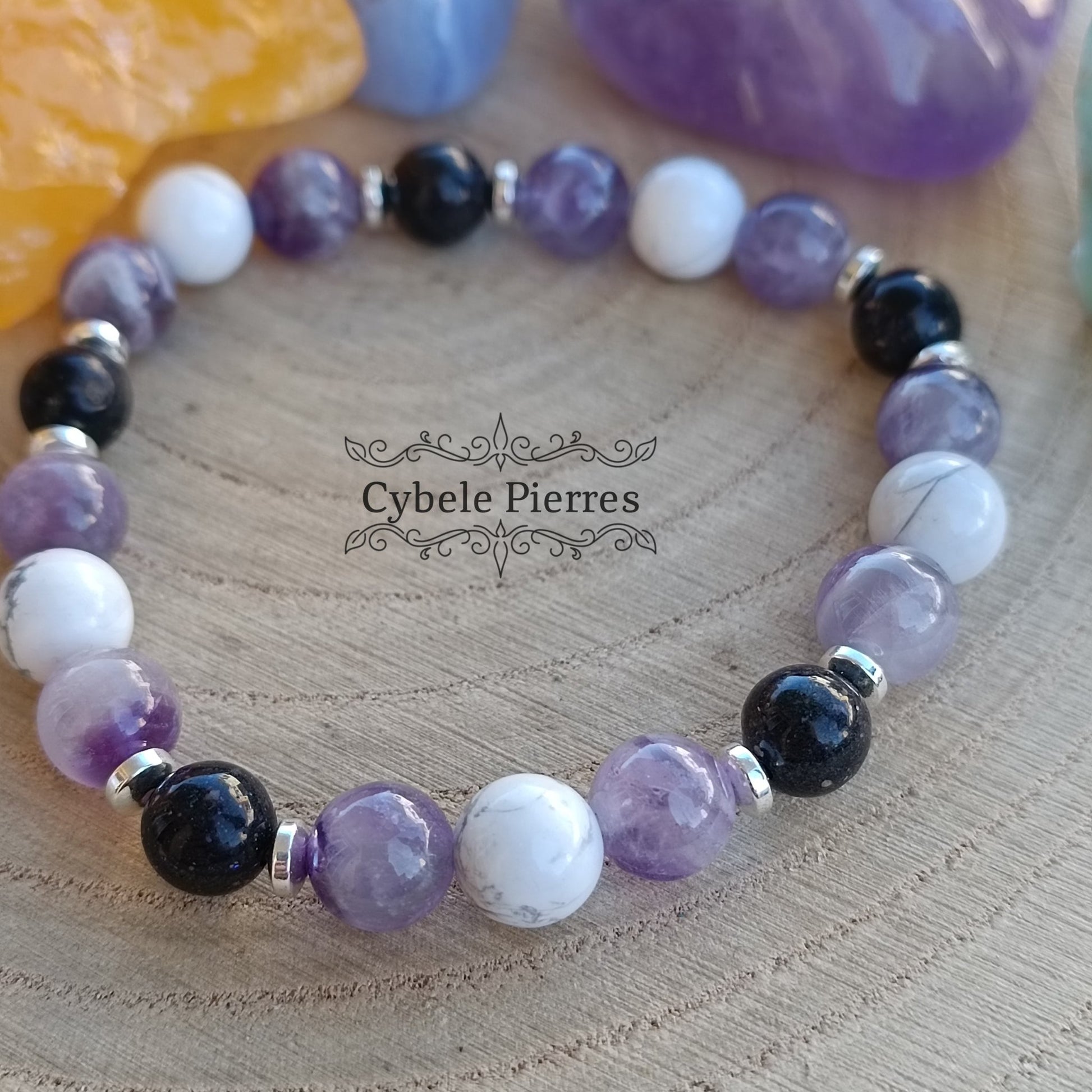 Bracelet Terre Mère - Opale, Howlite et Améthyste (8mm) - 18cm - Cybele Pierres