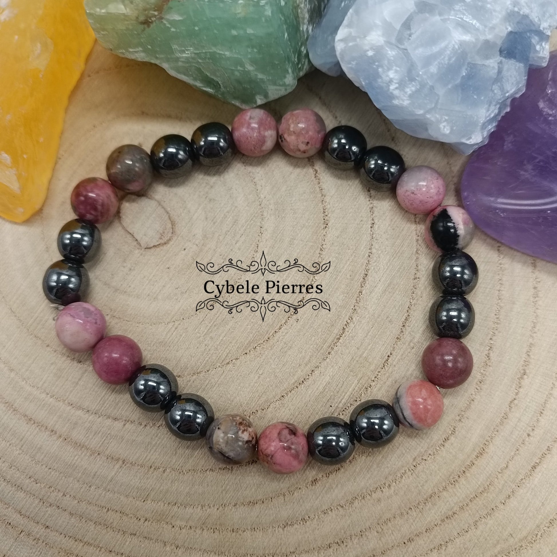 Bracelet Timide - Rhodonite et Hématite (8mm) - 19cm - Cybele Pierres