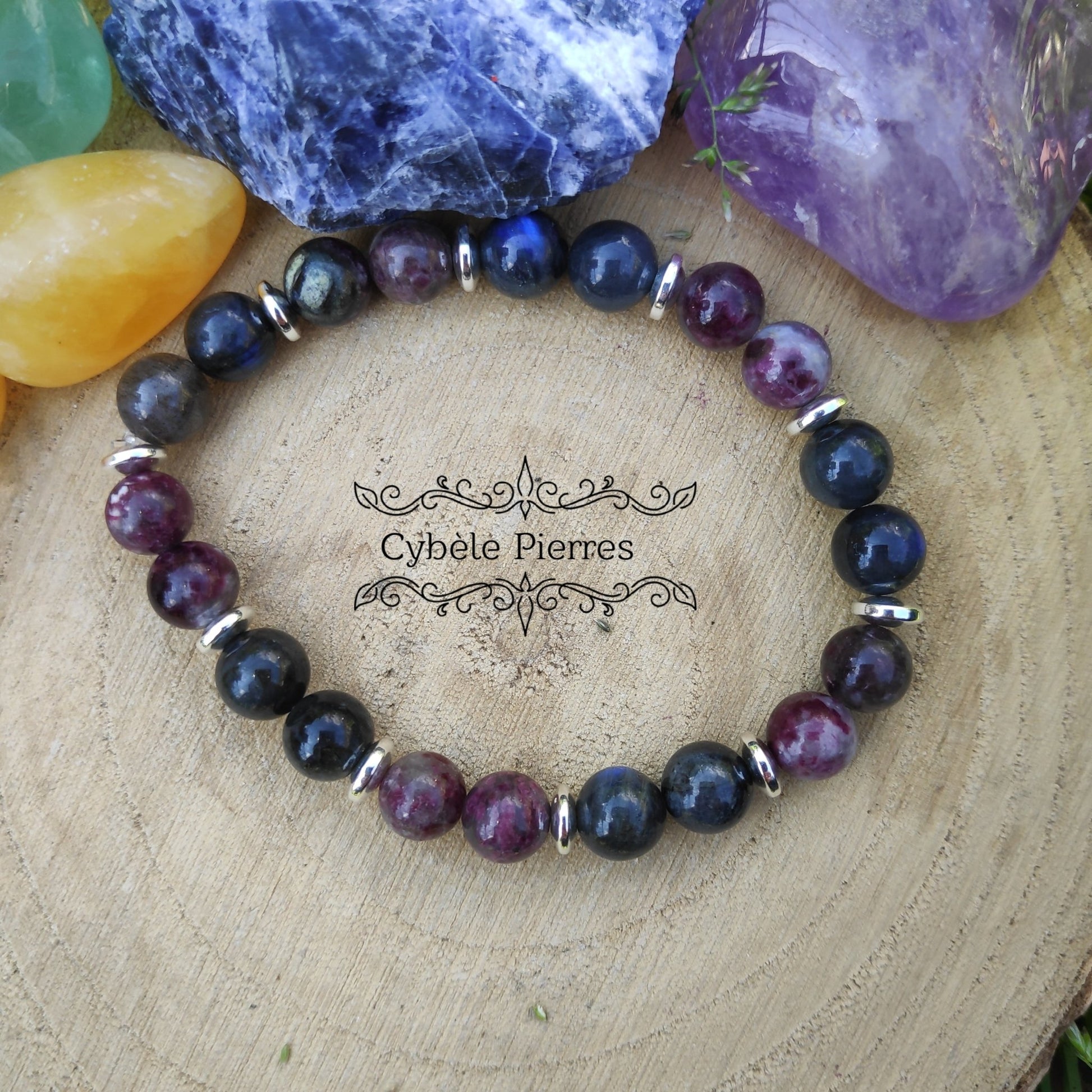 Bracelet Tourmaline Rose et Labradorite (8mm) - 18cm - Cybele Pierres