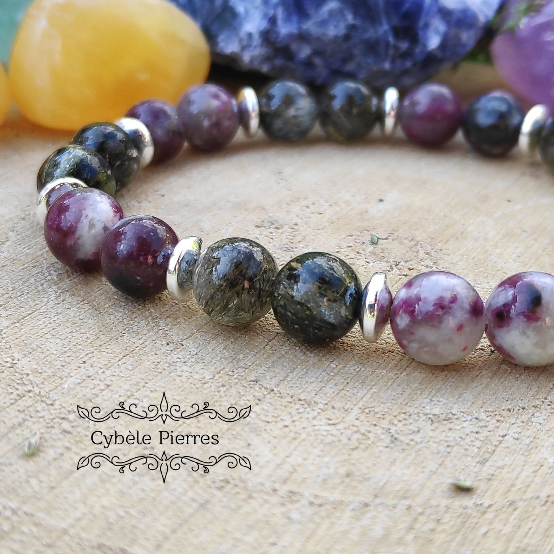 Bracelet Tourmaline Rose et verte rutile - (8mm) - 18cm - Cybele Pierres