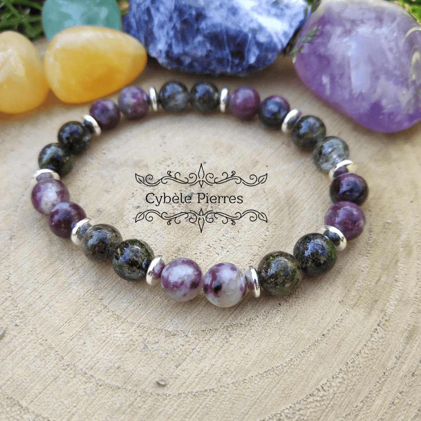 Bracelet Tourmaline Rose et verte rutile - (8mm) - 18cm - Cybele Pierres