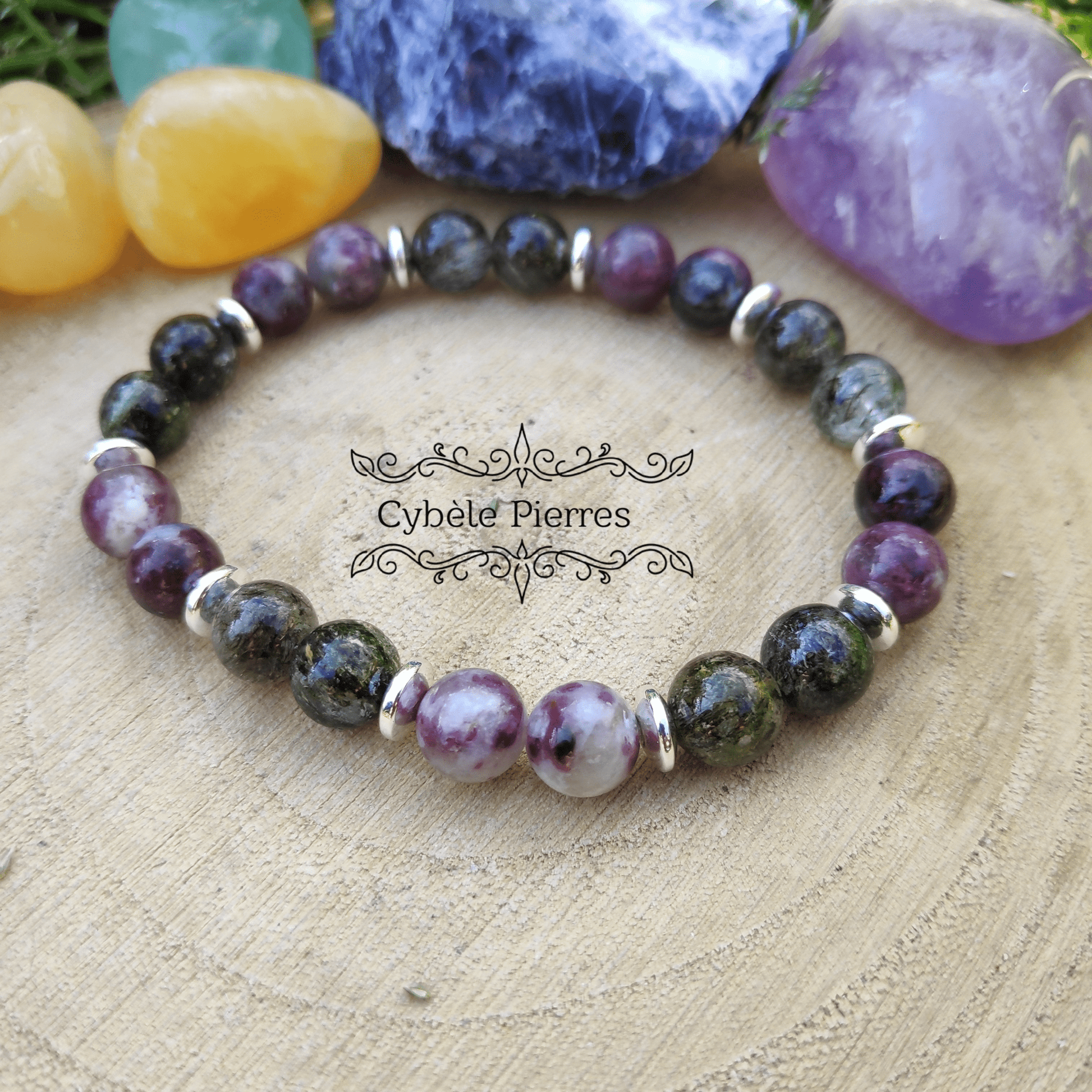 Bracelet Tourmaline Rose et verte rutile - (8mm) - 18cm - Cybele Pierres