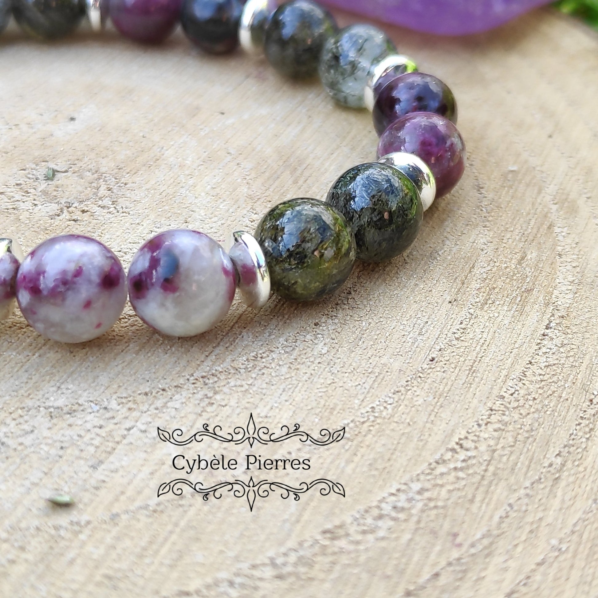 Bracelet Tourmaline Rose et verte rutile - (8mm) - 18cm - Cybele Pierres