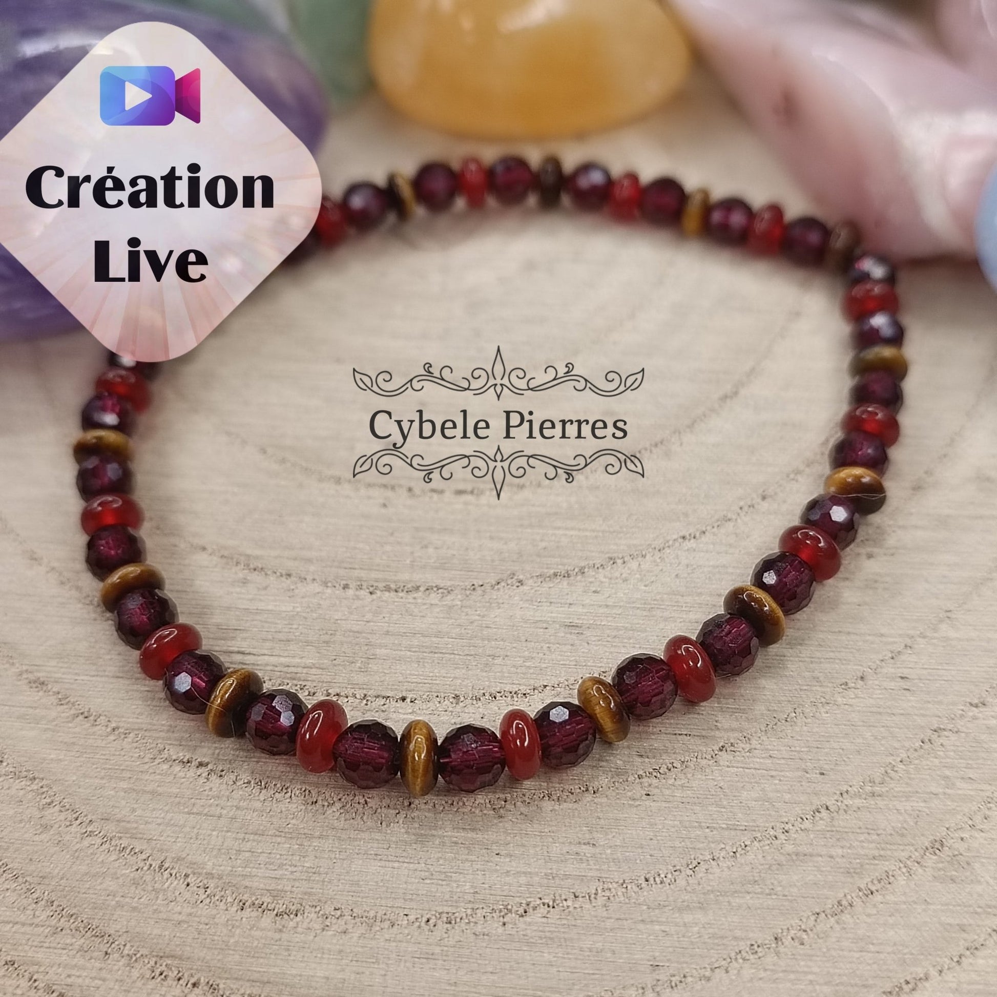 Bracelet Volcano - Oeil de Tigre, Cornaline et Grenat (2 et 4mm) - 18cm - Cybele Pierres