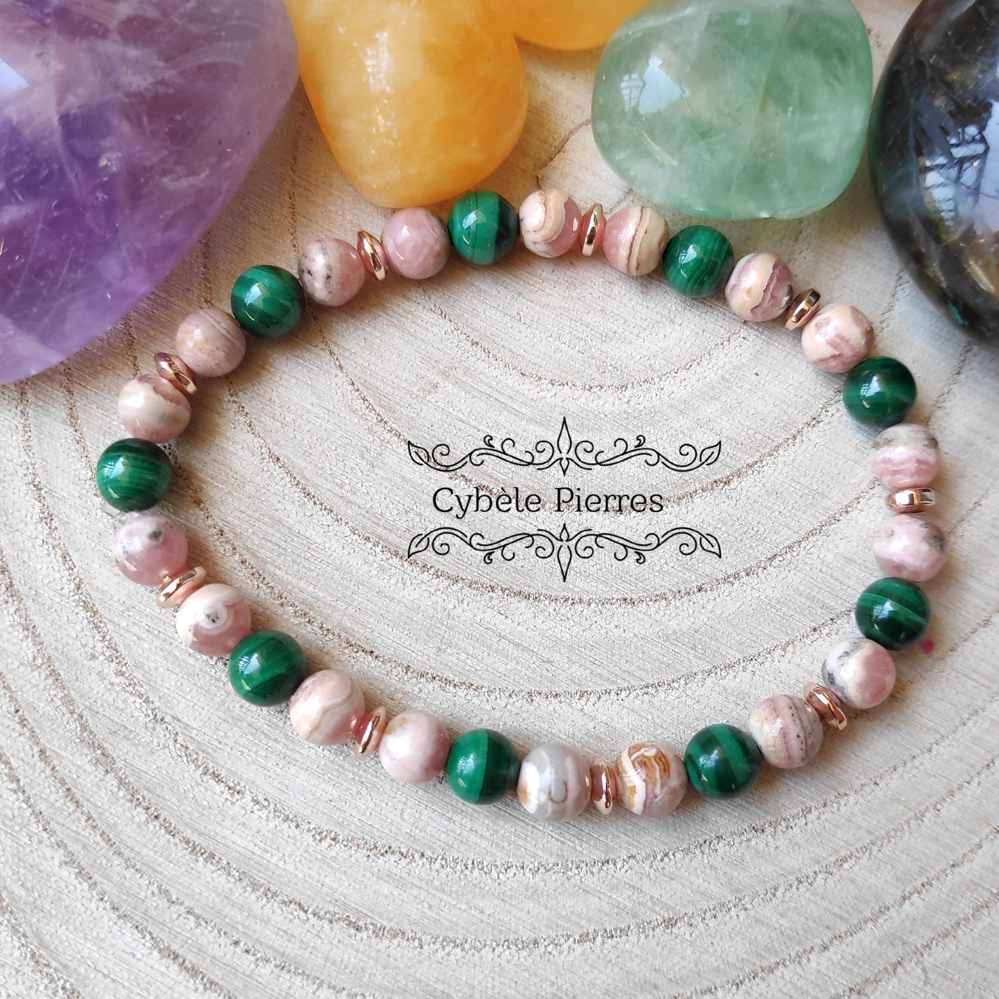 Bracelet Volonté - Malachite et Rhodochrosite (6mm) - 17cm - Cybele Pierres