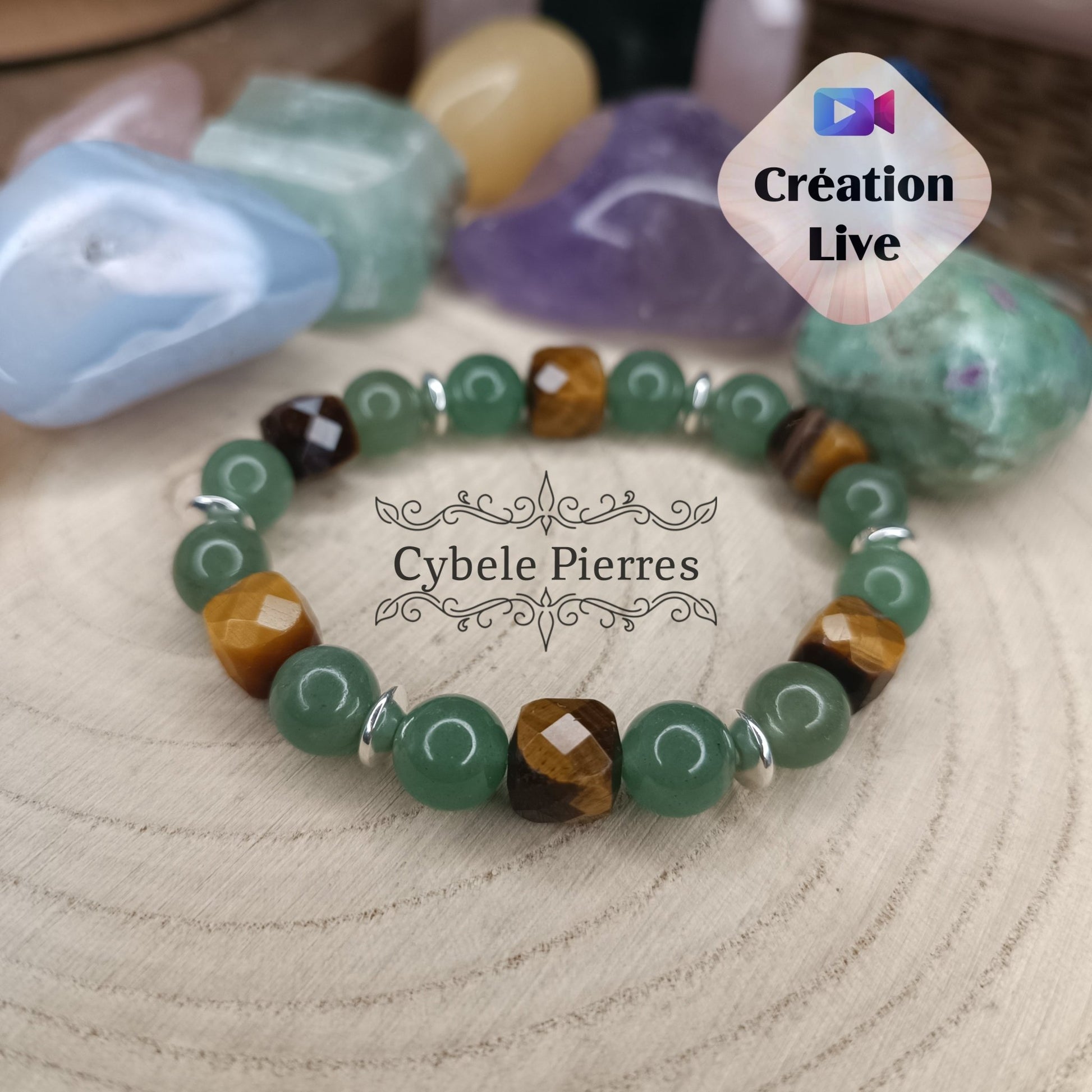 Bracelet Volonté - Oeil de tigre et Aventurine (8mm) - 17cm - Cybele Pierres