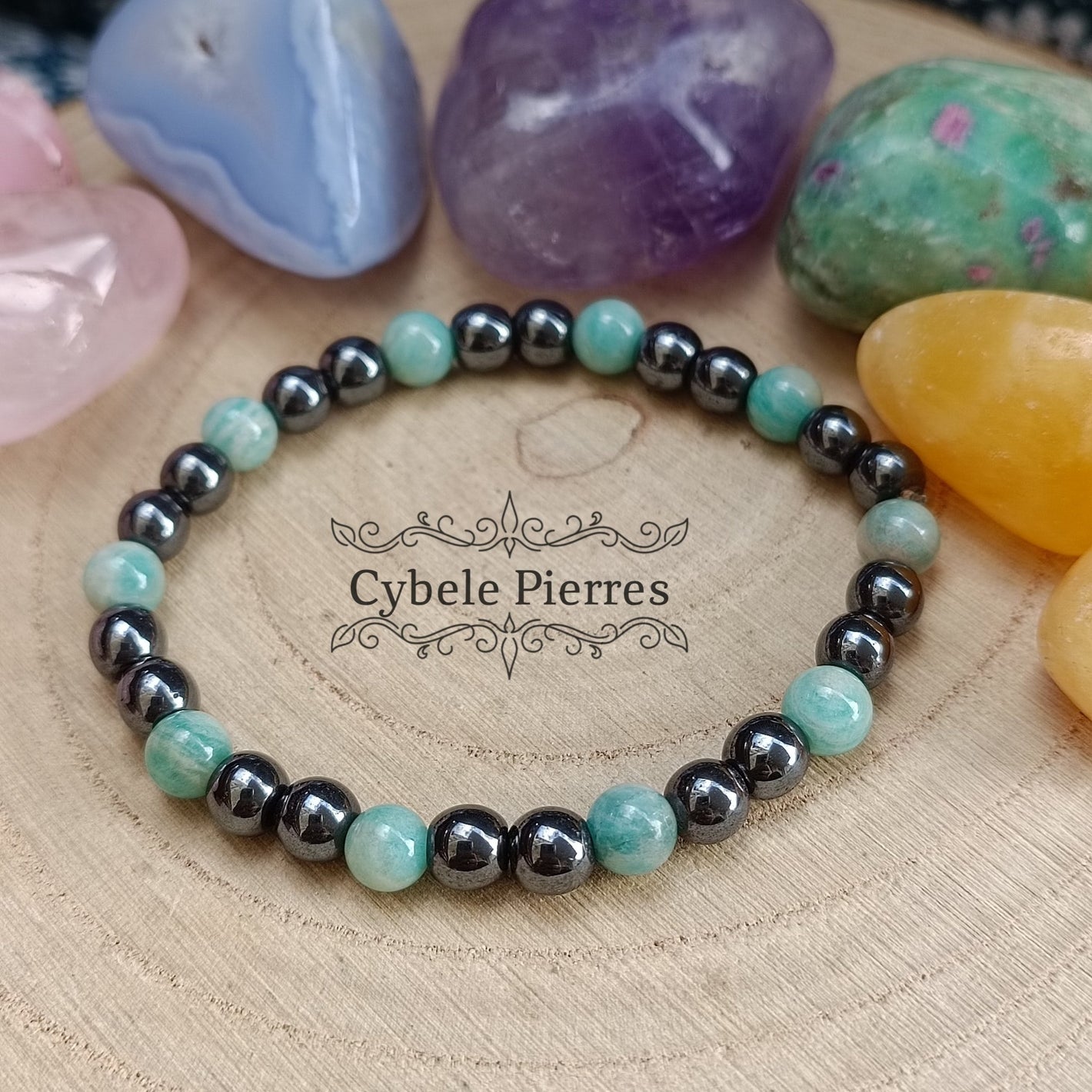 Bracelet Zen - Amazonite et Hématite (6mm) - 17cm - Cybele Pierres