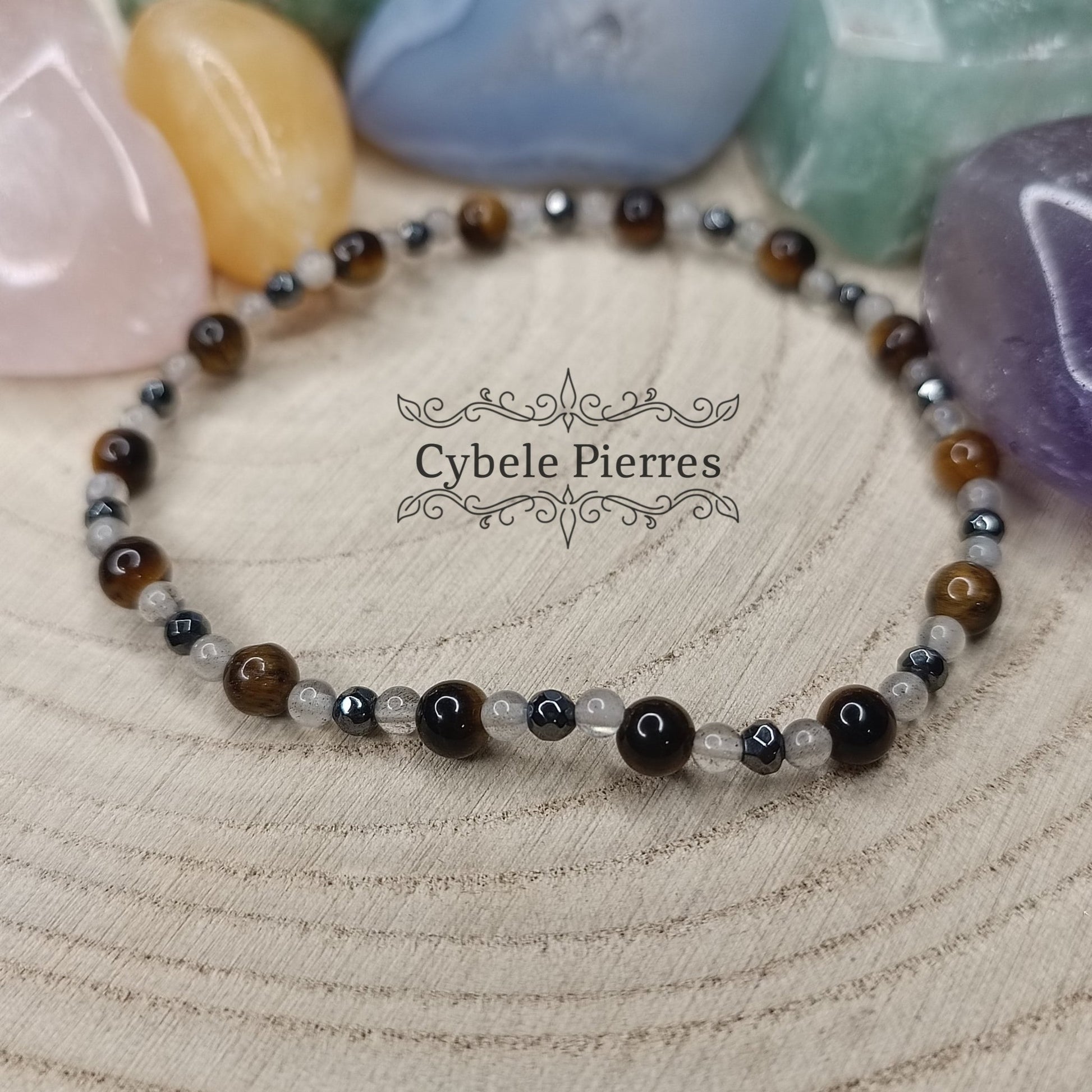 Bracelet Zeus - Oeil de tigre et Labradorite (2 et 4mm) - 17cm - Cybele Pierres