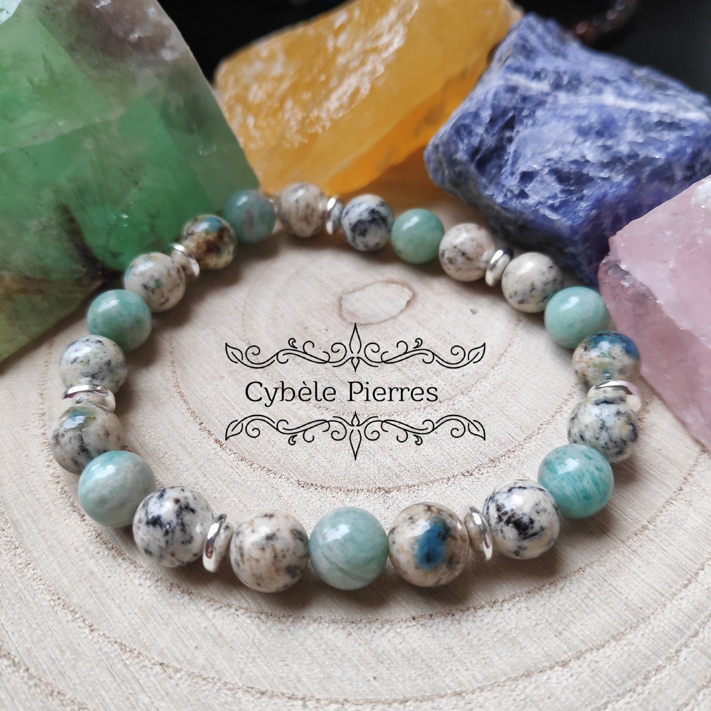 Bracelet Elévation - Jaspe K2 (Kétonite) et Amazonite (8mm) - 18cm