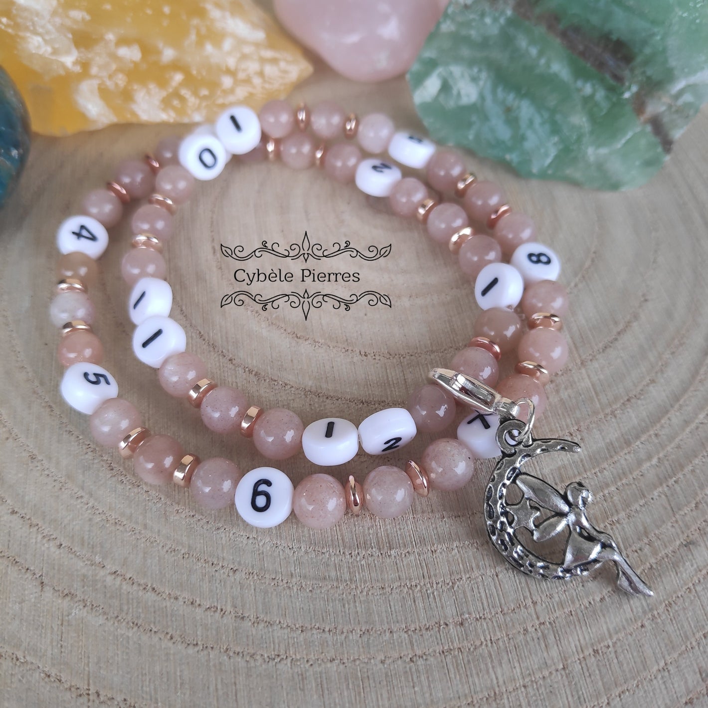 Bracelet d'Allaitement - Pierre de Lune (6mm)- 18cm (Deux tours)