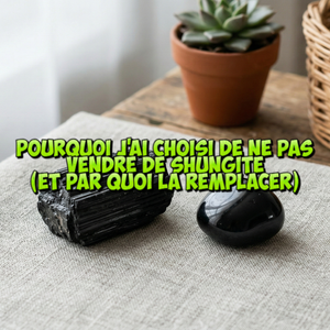 Une photographie en lumière naturelle montrant un fragment brut de tourmaline noire à gauche et une pierre roulée polie d'obsidienne noire à droite, reposant sur un tissu de lin clair. Ces pierres sont présentées comme des alternatives pour la protection 