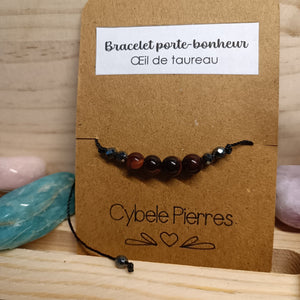 01 - Bracelet Porte - bonheur réglable cordon - Oeil de taureau - Cybele Pierres