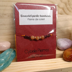 07 - Bracelet Porte - bonheur réglable cordon - Pierre de soleil et Grenat - Cybele Pierres