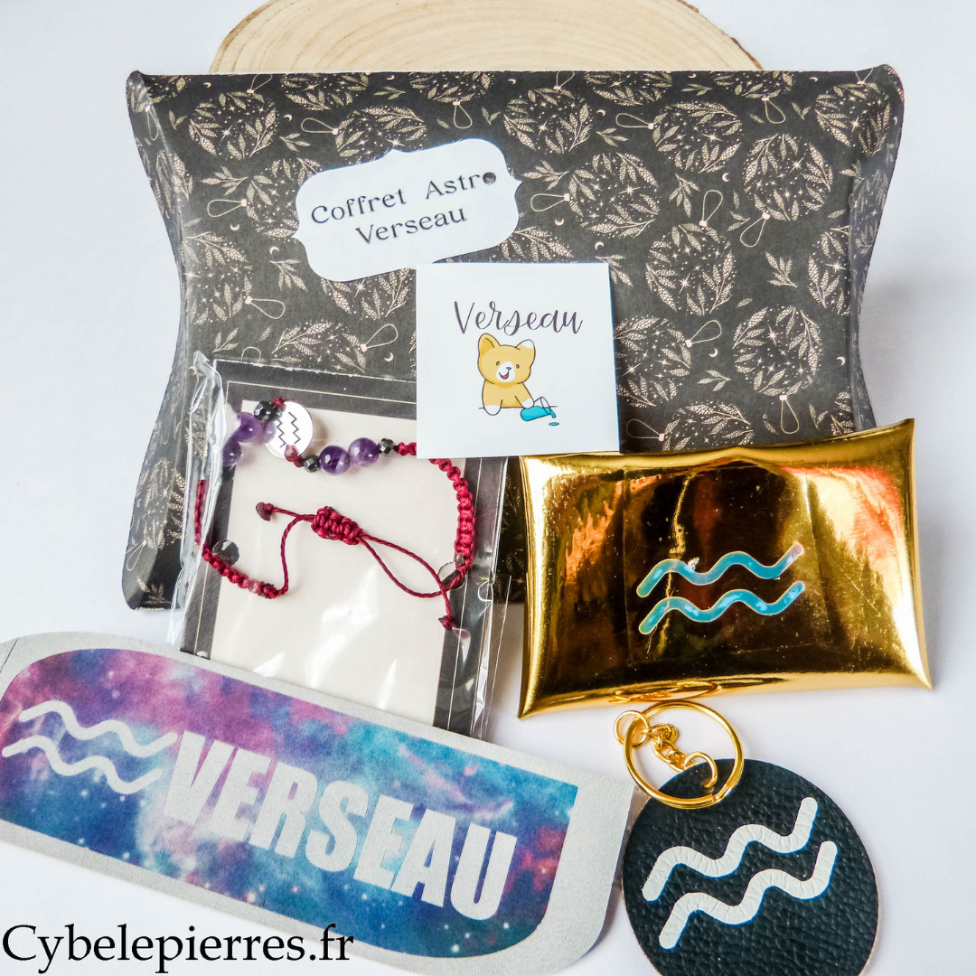 Coffret astrologique Verseau– bracelet en pierres naturelles & accessoires