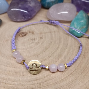 Bracelet Astrologie Balance Quartz Rose – Réglable, Breloque dorée